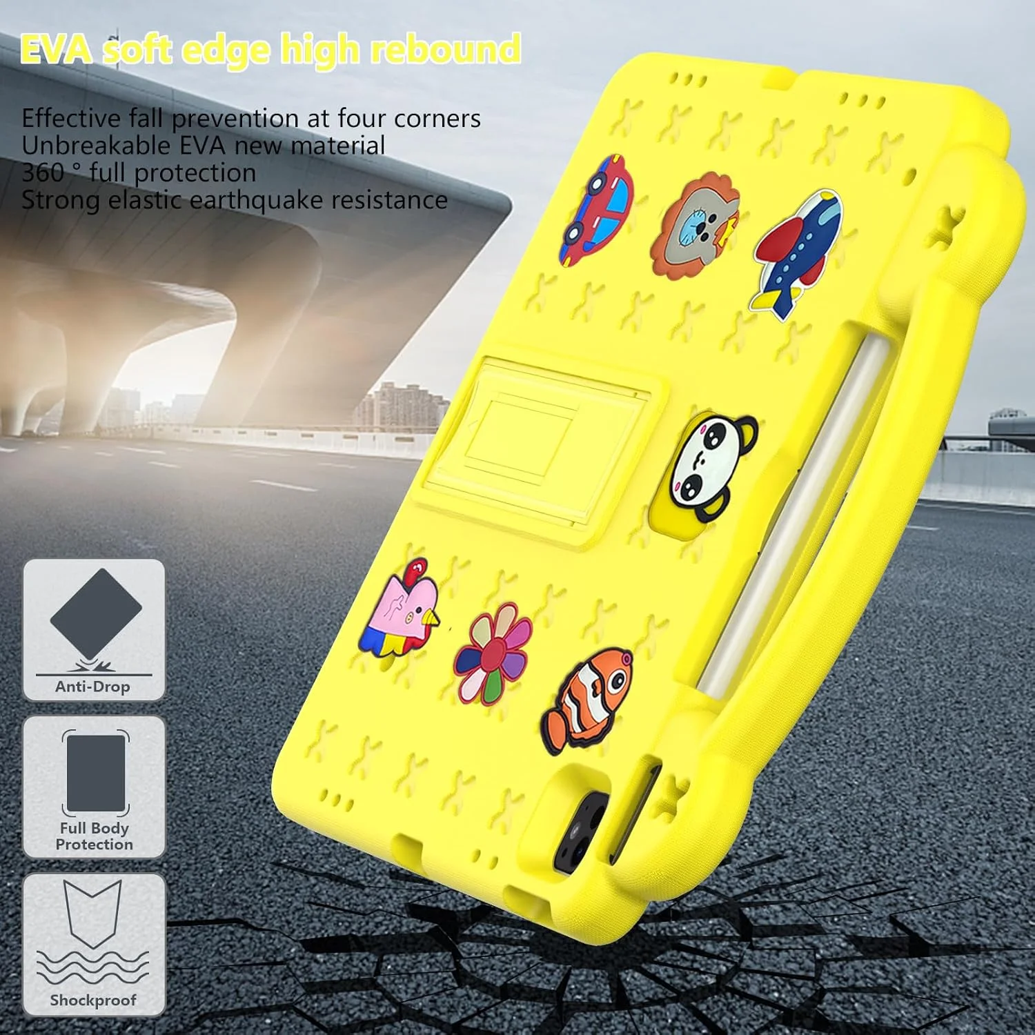 AKABEILA Tablet Case for Xiaomi Redmi Pad SE 8.7 4G 2024 Cute Case Kids Shockproof Protective with Shoulder Strap Handle Stand Yellow