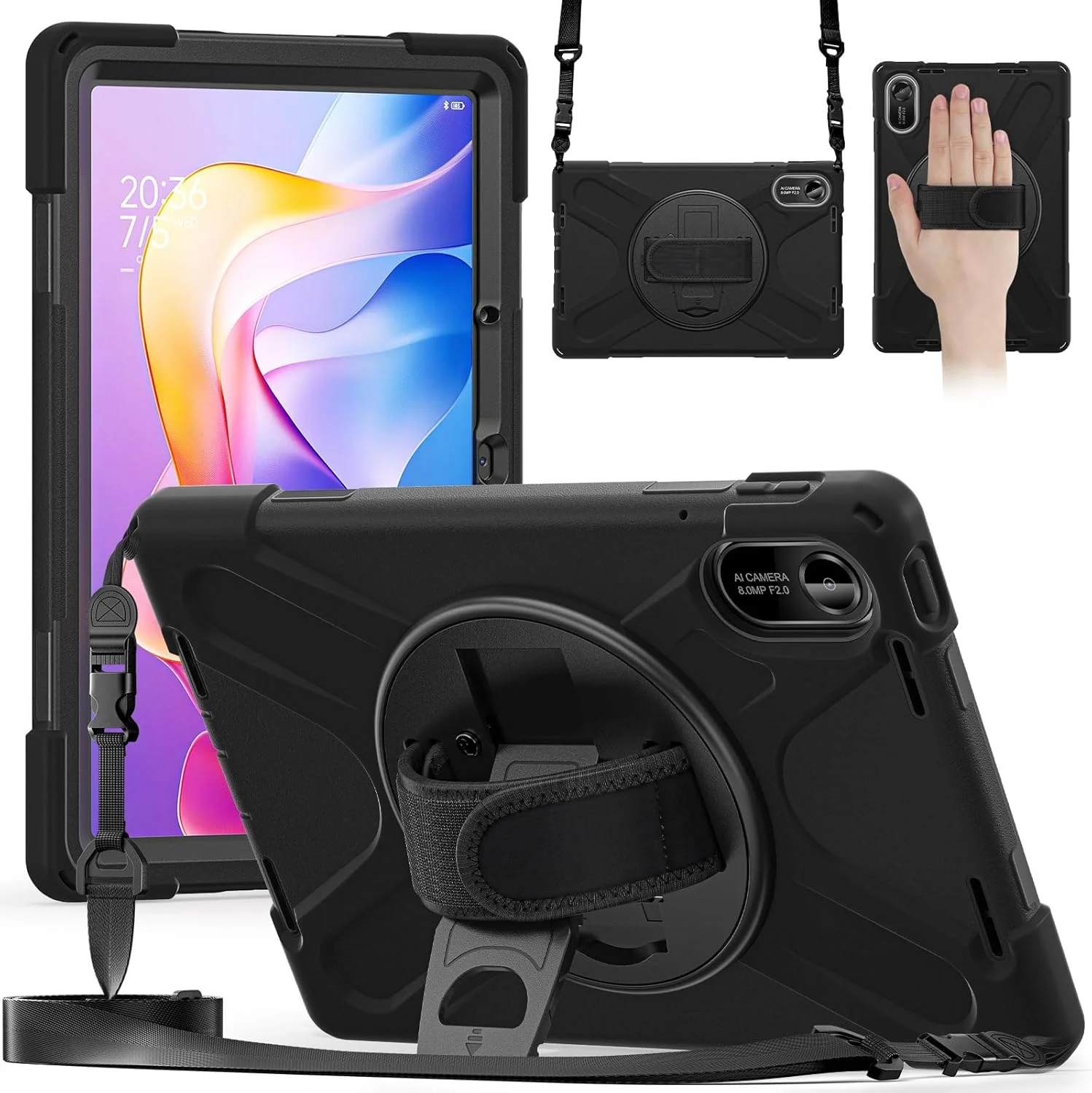 کیف تبلت کودکانه Gruattreay سازگار با شیائومی Redmi Pad 2 11 اینچ، کیف سیلیکونی بند دار قابل حمل با پایه مچی چرخان چند منظوره، جای قلم و بند قابل تنظیم (مشکی) کیف تبلت کودکانه Gruattreay سازگار با شیائومی Redmi Pad 2 11 اینچ، کیف سیلیکونی بند دار قابل حمل با پایه مچی چرخان چند منظوره، جای قلم و بند قابل تنظیم (مشکی)