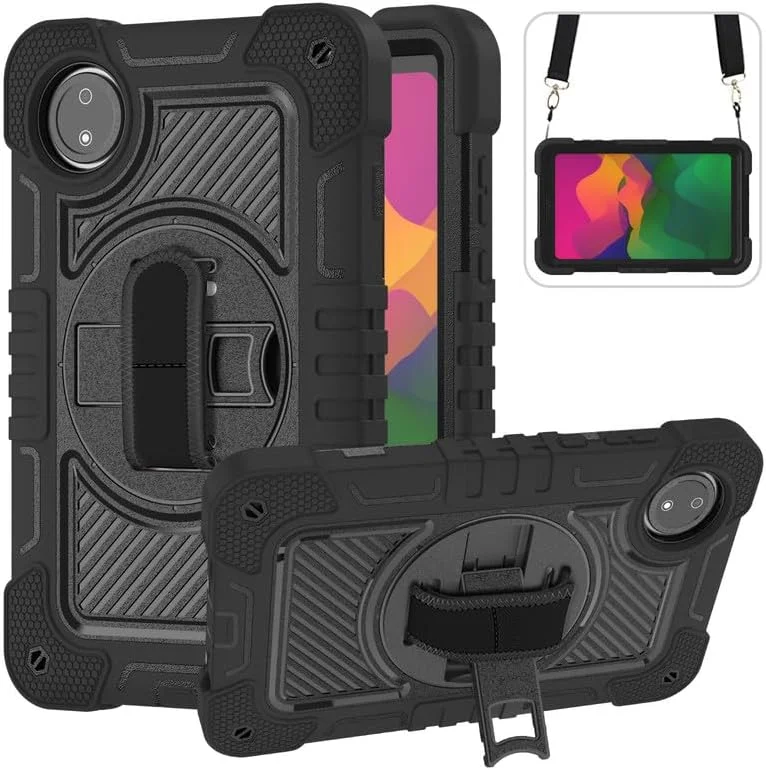 کاور نیکا کیو مناسب برای شیائومی Redmi Pad SE 8.7 اینچ، با قابلیت چرخش 360 درجه، دارای بند دستی و پایه نگهدارنده، جای قلم، بند شانه ای، ضد ضربه و مقاوم، مشکی