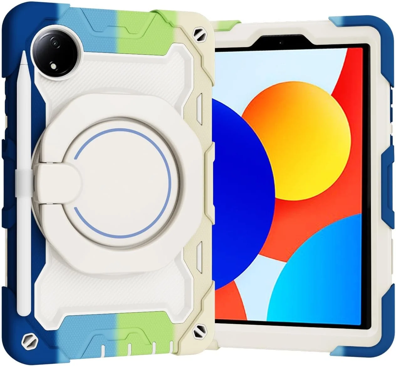 کاور تبلت کودکانه سازگار با شیائومی Redmi Pad SE 8.7 اینچ (عرضه شده در سال 2024)، کاور با پایه چرخشی 360 درجه و دسته، بدنه سه لایه مقاوم در برابر شکستگی، ضد ضربه، دارای بند شانه سازگار با Redmi