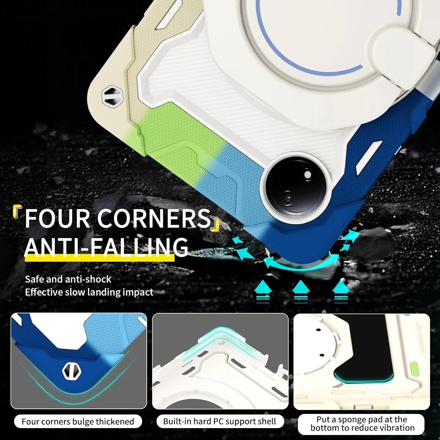 کاور تبلت کودکانه سازگار با شیائومی Redmi Pad SE 8.7 اینچ (عرضه شده در سال 2024)، کاور با پایه چرخشی 360 درجه و دسته، بدنه سه لایه مقاوم در برابر شکستگی، ضد ضربه، دارای بند شانه سازگار با Redmi