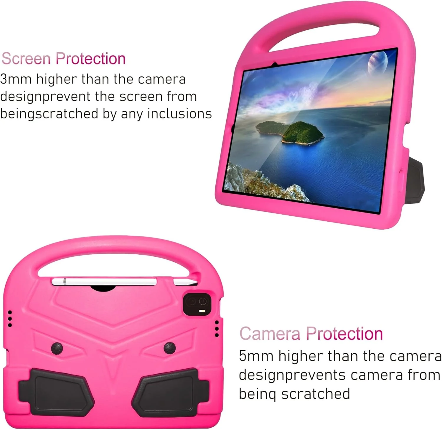 کاور تبلت مناسب برای کودکان، سازگار با تبلت شیائومی Mi Pad 5/Mi Pad 5 Pro 11 2021 - کاور سبک وزن EVA ضد ضربه با دسته محافظ و پایه تبلت مناسب برای خانه (قرمز گل رز)