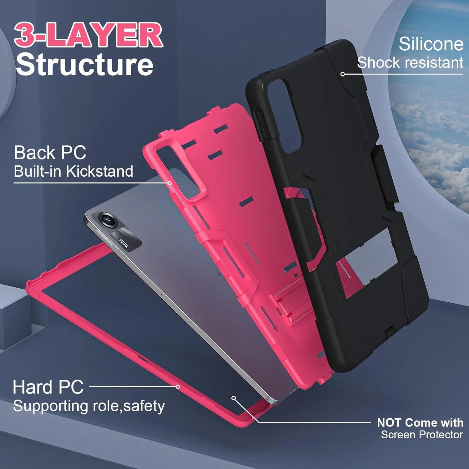 کیف محافظ تبلت سازگار با شیائومی ردمی پد اس ای 11 اینچ (2023)، کاور سیلیکونی تبلت با پایه نگهدارنده، کاور محافظ مقاوم در برابر ضربه