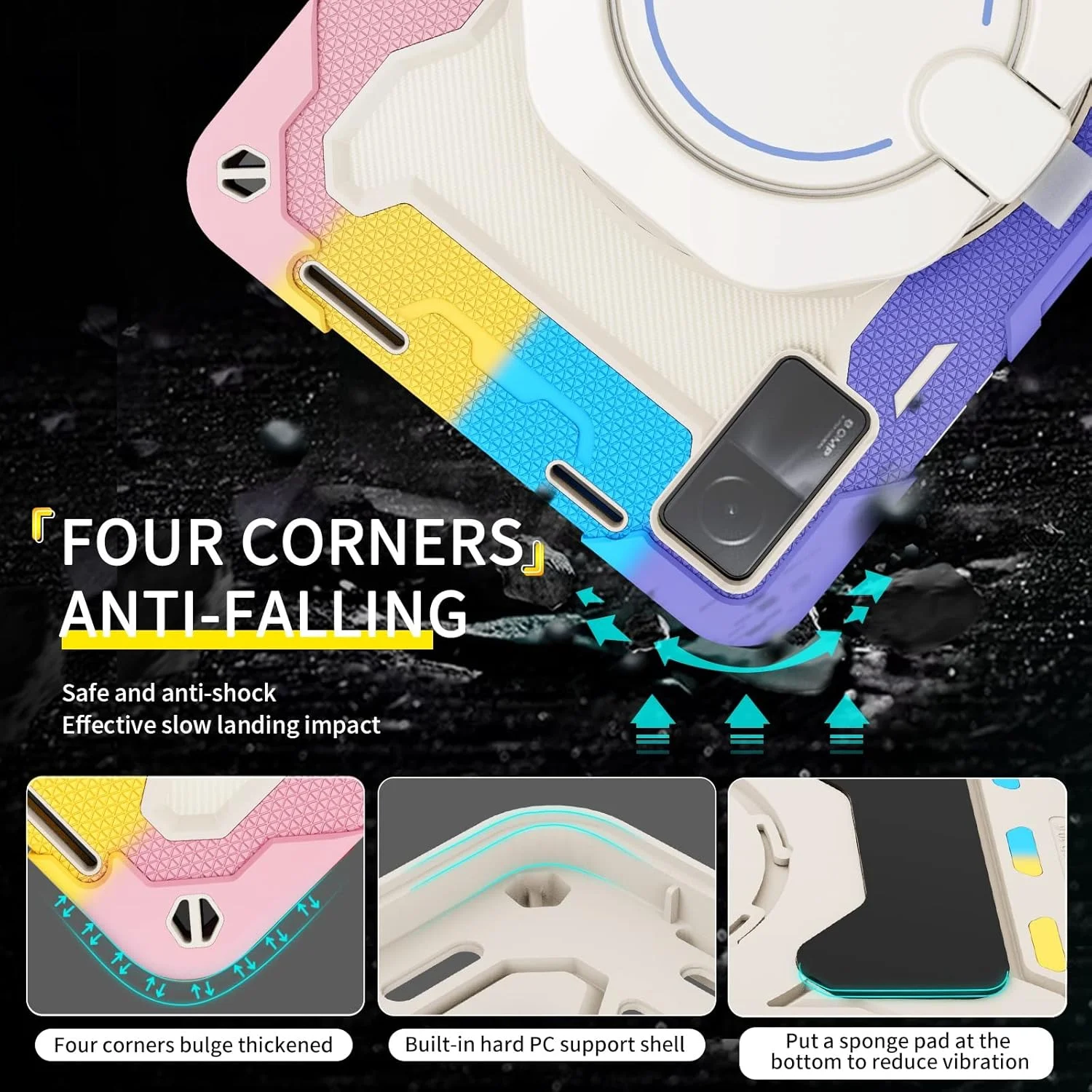 کیف تبلت مناسب برای کودکان، سازگار با شیائومی ردمی پد 10.61 اینچ عرضه شده در سال 2022، کیف با پایه چرخان 360 درجه، سه تکه ضد ضربه و ضد شکستگی