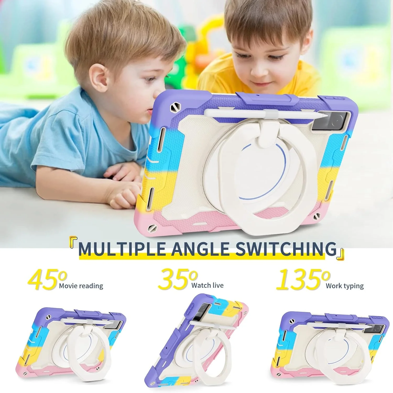 کیف تبلت مناسب برای کودکان، سازگار با شیائومی ردمی پد 10.61 اینچ عرضه شده در سال 2022، کیف با پایه چرخان 360 درجه، سه تکه ضد ضربه و ضد شکستگی