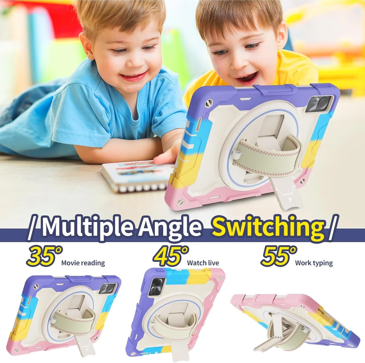 Tablet Cover Kids Case Compatible with Xiaomi Redmi Pad SE 11inch 2023,Multi-Angle Elastic Bracket+360° Adjustable Swivel Hand Strap Three-in-one Shatter-Resistant Shell, Drop-Proof,Shoulder Strap Tab Tablet Cover Kids Case Compatible with Xiaomi Redmi Pad SE 11inch 2023,Multi-Angle Elastic Bracket+360° Adjustable Swivel Hand Strap Three-in-one Shatter-Resistant Shell, Drop-Proof,Shoulder Strap Tab