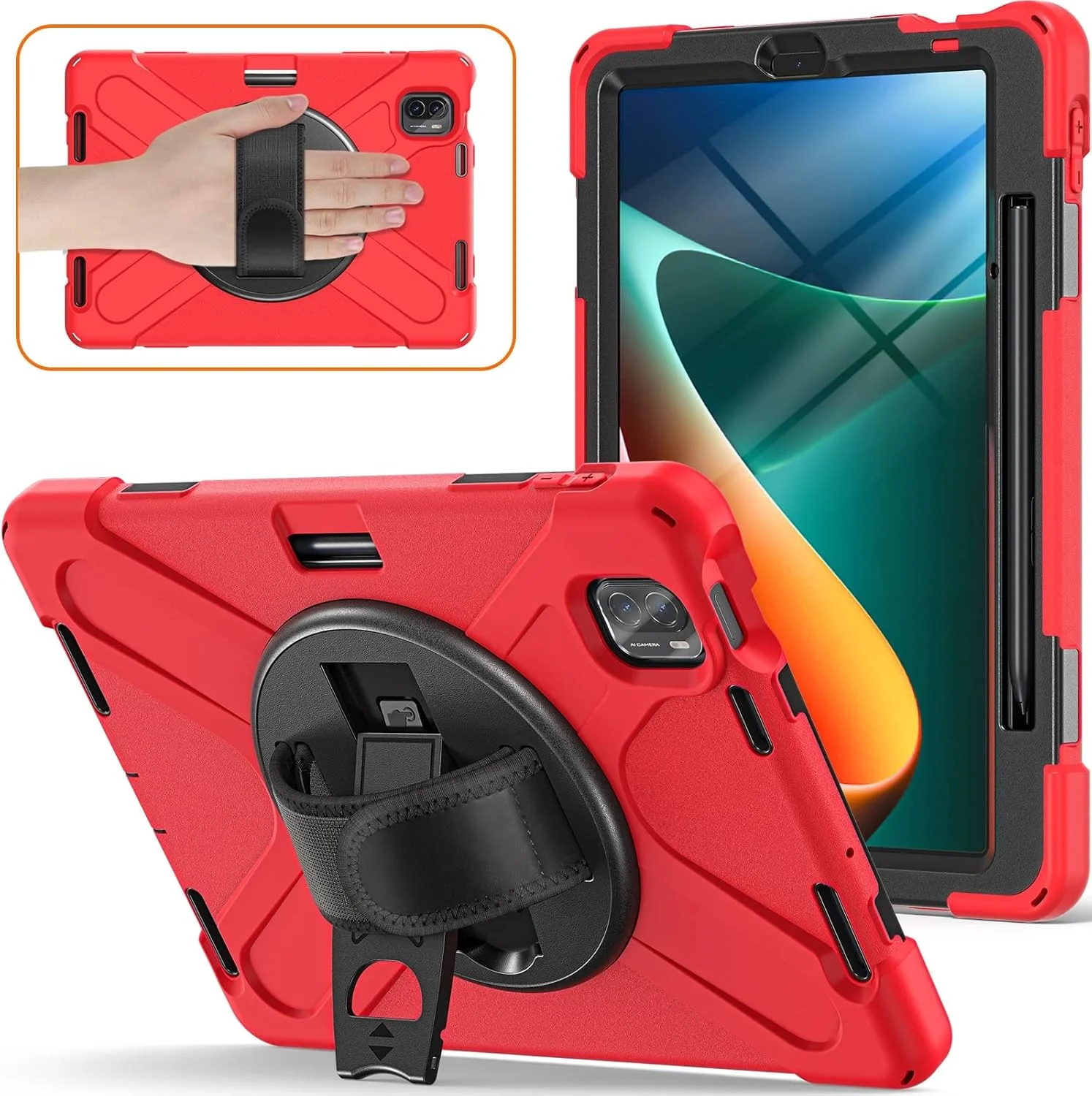 کیف محافظ تبلت ضد ضربه TPU سازگار با شیائومی می پد 5 / MIPAD 5 Pro 11 اینچ 2021، کاور محافظ ضد ضربه با پایه چرخان + دسته + بند کیف محافظ تبلت ضد ضربه TPU سازگار با شیائومی می پد 5 / MIPAD 5 Pro 11 اینچ 2021، کاور محافظ ضد ضربه با پایه چرخان + دسته + بند