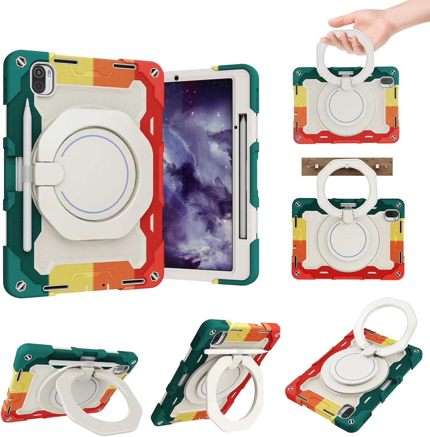 کیف تبلت مسافرتی سازگار با کودکان، سازگار با شیائومی Mi Pad 5/Mipad 5 Pro 11 اینچ 2021، دارای دسته چرخان 360 درجه، قاب پشتیبانی با دسته چرخان سه در یک کیف تبلت مسافرتی سازگار با کودکان، سازگار با شیائومی Mi Pad 5/Mipad 5 Pro 11 اینچ 2021، دارای دسته چرخان 360 درجه، قاب پشتیبانی با دسته چرخان سه در یک
