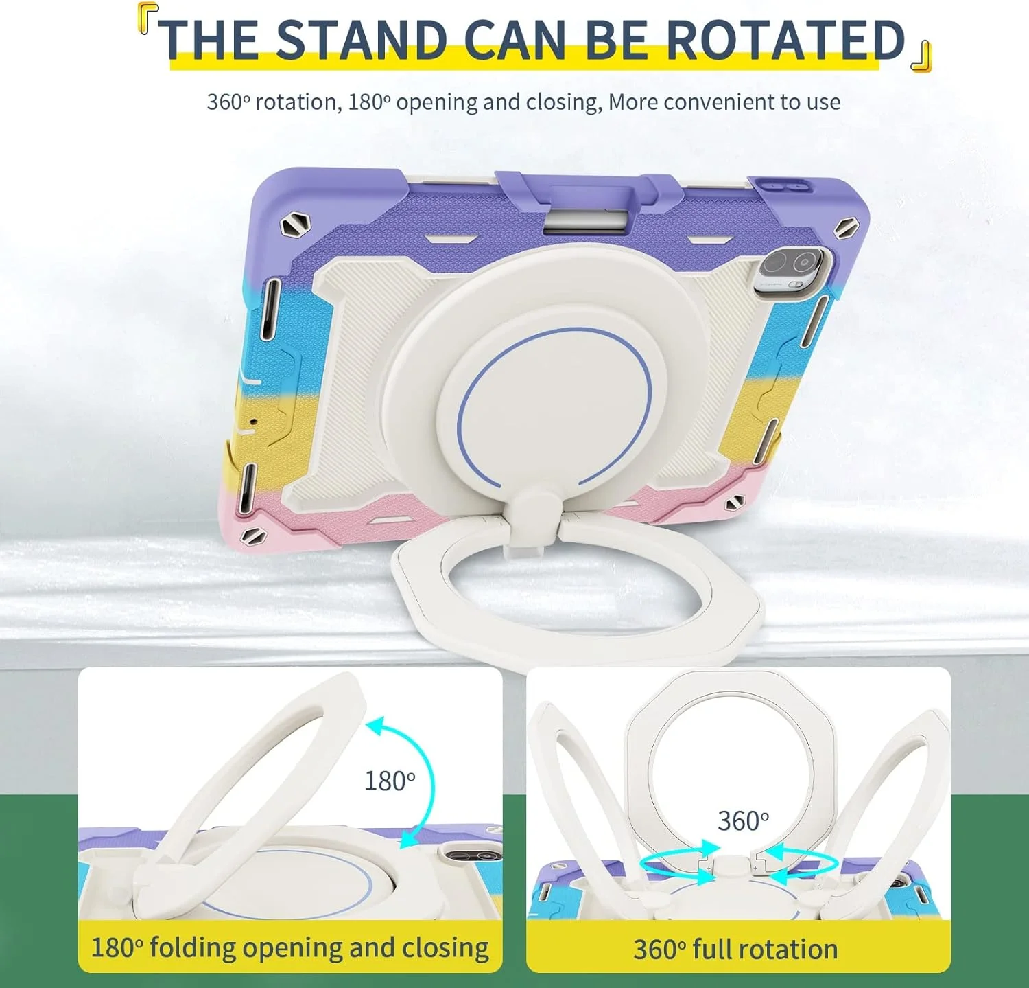 کیف تبلت مسافرتی سازگار با کودکان، سازگار با شیائومی Mi Pad 5/Mipad 5 Pro 11 اینچ 2021، دارای دسته چرخان 360 درجه، قاب پشتیبانی با دسته چرخان سه در یک کیف تبلت مسافرتی سازگار با کودکان، سازگار با شیائومی Mi Pad 5/Mipad 5 Pro 11 اینچ 2021، دارای دسته چرخان 360 درجه، قاب پشتیبانی با دسته چرخان سه در یک