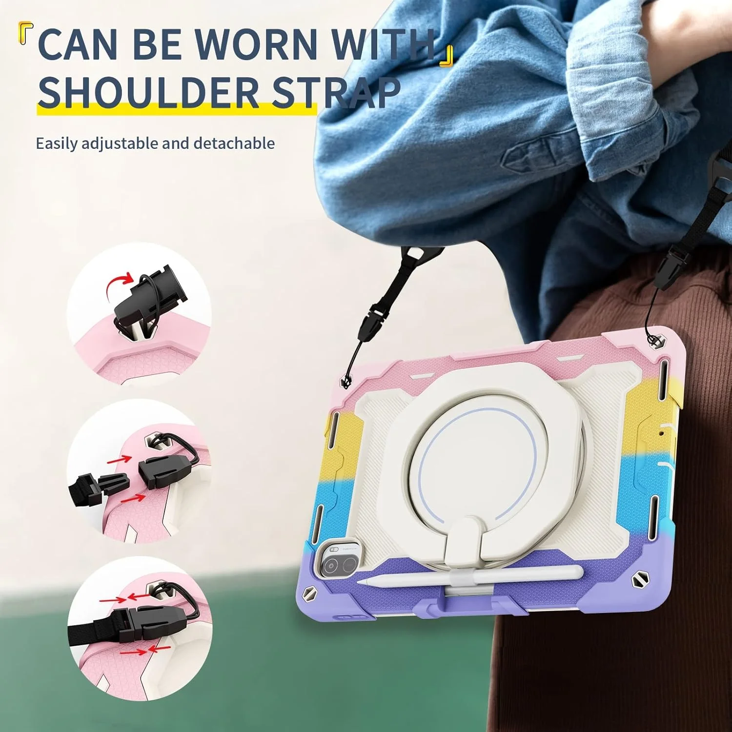 کیف تبلت مسافرتی سازگار با کودکان، سازگار با شیائومی Mi Pad 5/Mipad 5 Pro 11 اینچ 2021، دارای دسته چرخان 360 درجه، قاب پشتیبانی با دسته چرخان سه در یک کیف تبلت مسافرتی سازگار با کودکان، سازگار با شیائومی Mi Pad 5/Mipad 5 Pro 11 اینچ 2021، دارای دسته چرخان 360 درجه، قاب پشتیبانی با دسته چرخان سه در یک