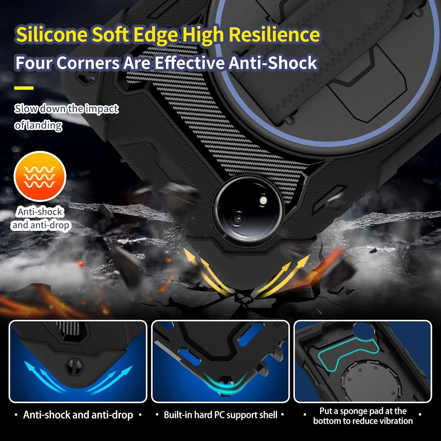 کاور تبلت کودکانه سازگار با شیائومی Redmi Pad SE 8.7 اینچ 2024، براکت الاستیک چند زاویه ای + بند دستی چرخان 360 درجه، پوسته سه در یک مقاوم در برابر شکستگی، ضد ضربه، دارای بند شانه