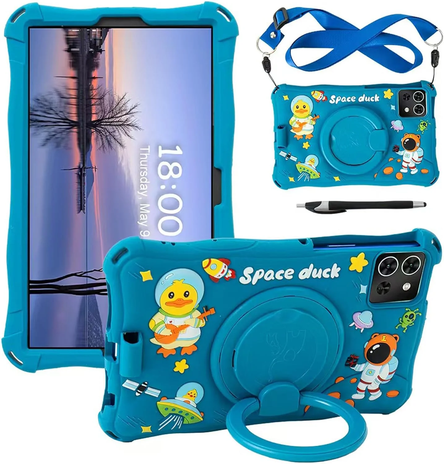 کیف تبلت مناسب برای شیائومی Redmi Pad SE 8.7 اینچ 2024، کیف سیلیکونی نرم ضد استرس با استند چرخان 360 درجه/نگهدارنده مداد/بند شانه/قلم برای ردمی پد SE 8.7 اینچ (آبی دریایی)