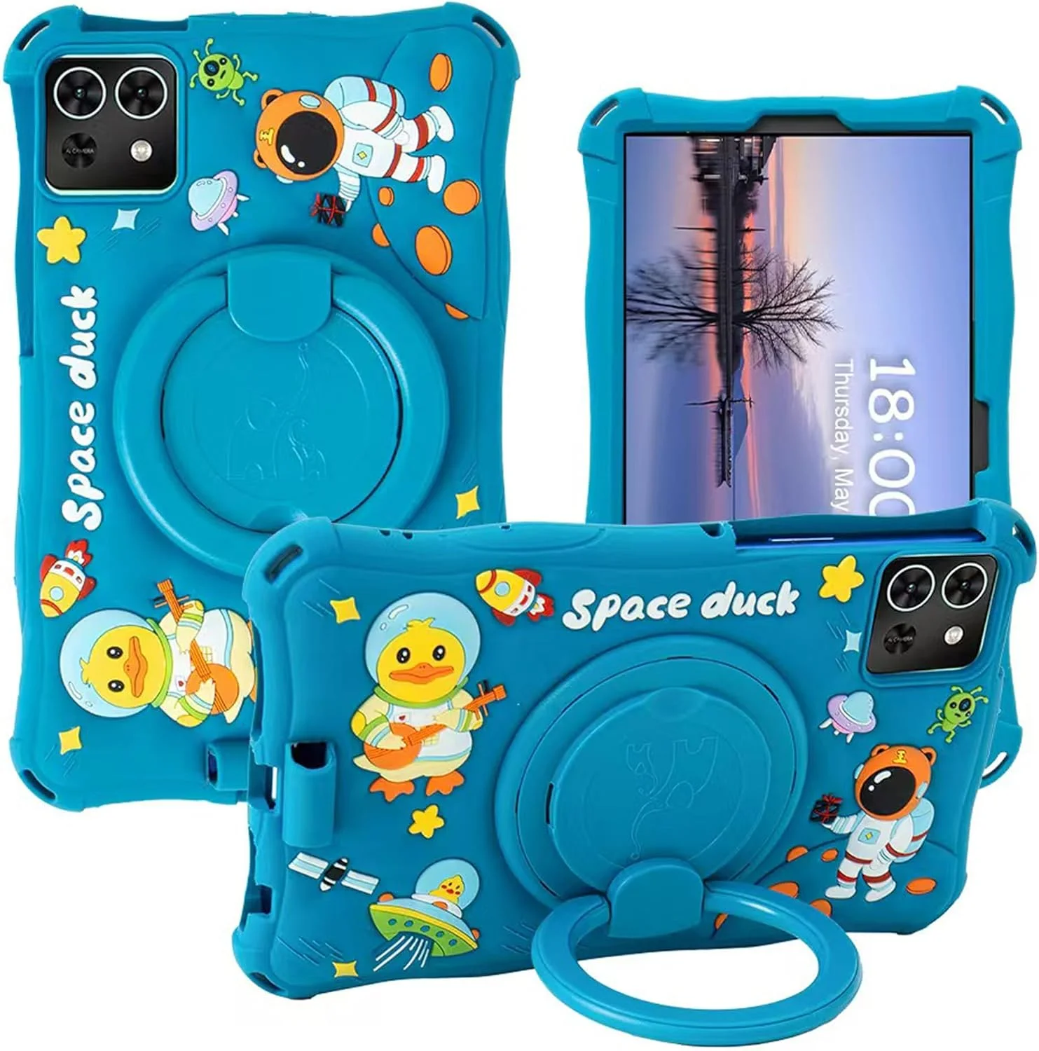 کیف تبلت مناسب برای شیائومی Redmi Pad SE 8.7 اینچ 2024، کیف سیلیکونی نرم ضد استرس با استند چرخان 360 درجه/نگهدارنده مداد/بند شانه/قلم برای ردمی پد SE 8.7 اینچ (آبی دریایی)