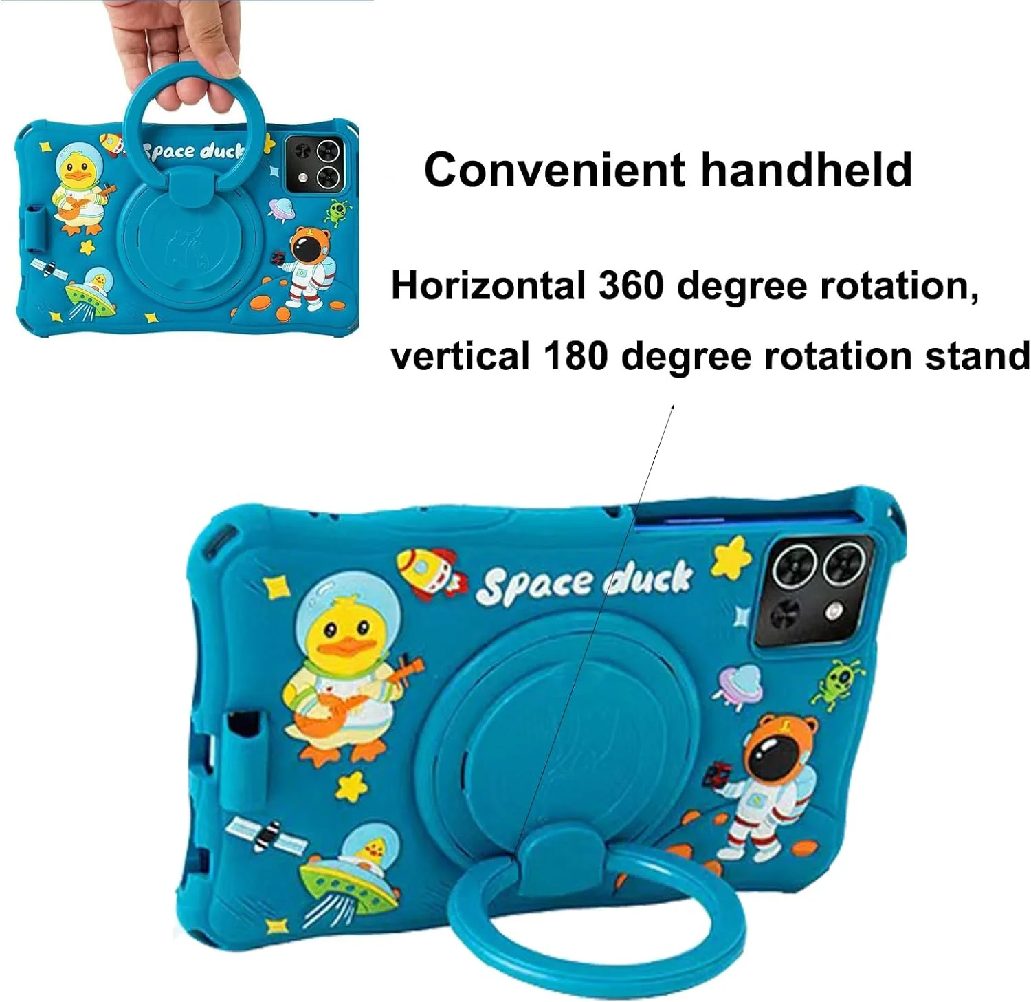 کیف تبلت مناسب برای شیائومی Redmi Pad SE 8.7 اینچ 2024، کیف سیلیکونی نرم ضد استرس با استند چرخان 360 درجه/نگهدارنده مداد/بند شانه/قلم برای ردمی پد SE 8.7 اینچ (آبی دریایی)