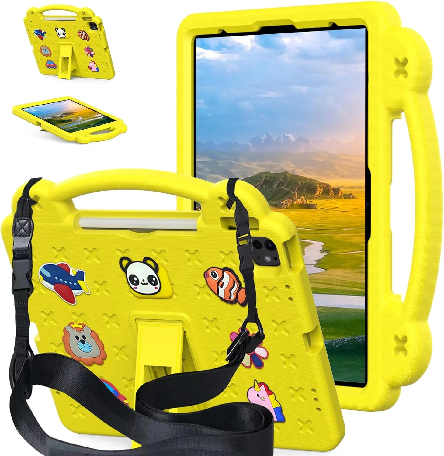 کیف تبلت AKABEILA برای شیائومی Redmi Pad SE 8.7 4G 2024، کیف محافظ کودکانه ضد ضربه با بند شانه و دسته، زرد کیف تبلت AKABEILA برای شیائومی Redmi Pad SE 8.7 4G 2024، کیف محافظ کودکانه ضد ضربه با بند شانه و دسته، زرد