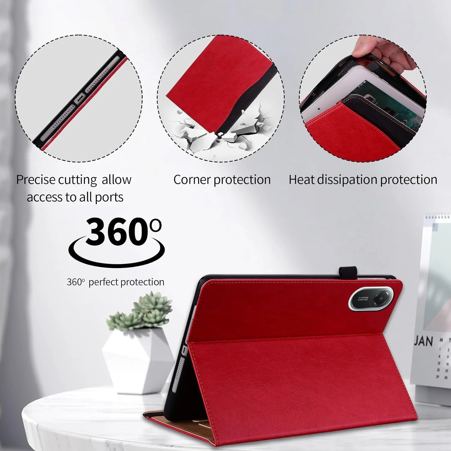 کیف تبلت ONETHEFUL برای شیائومی Redmi Pad 2 11 اینچ 2025 - چرم PU محافظ با پایه قابل تنظیم چند زاویه، 2 جای کارت، جای قلم | قرمز کیف تبلت ONETHEFUL برای شیائومی Redmi Pad 2 11 اینچ 2025 - چرم PU محافظ با پایه قابل تنظیم چند زاویه، 2 جای کارت، جای قلم | قرمز