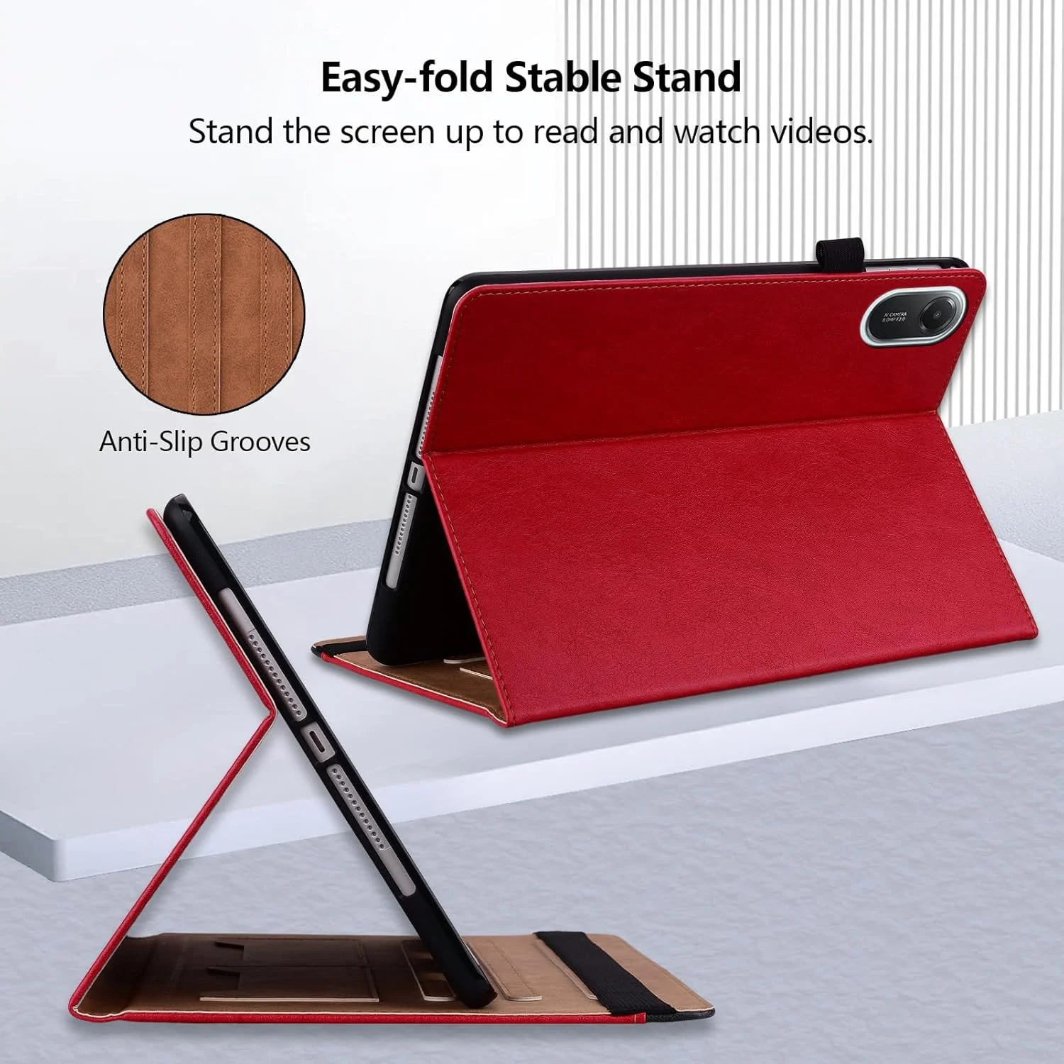 کیف تبلت ONETHEFUL برای شیائومی Redmi Pad 2 11 اینچ 2025 - چرم PU محافظ با پایه قابل تنظیم چند زاویه، 2 جای کارت، جای قلم | قرمز کیف تبلت ONETHEFUL برای شیائومی Redmi Pad 2 11 اینچ 2025 - چرم PU محافظ با پایه قابل تنظیم چند زاویه، 2 جای کارت، جای قلم | قرمز