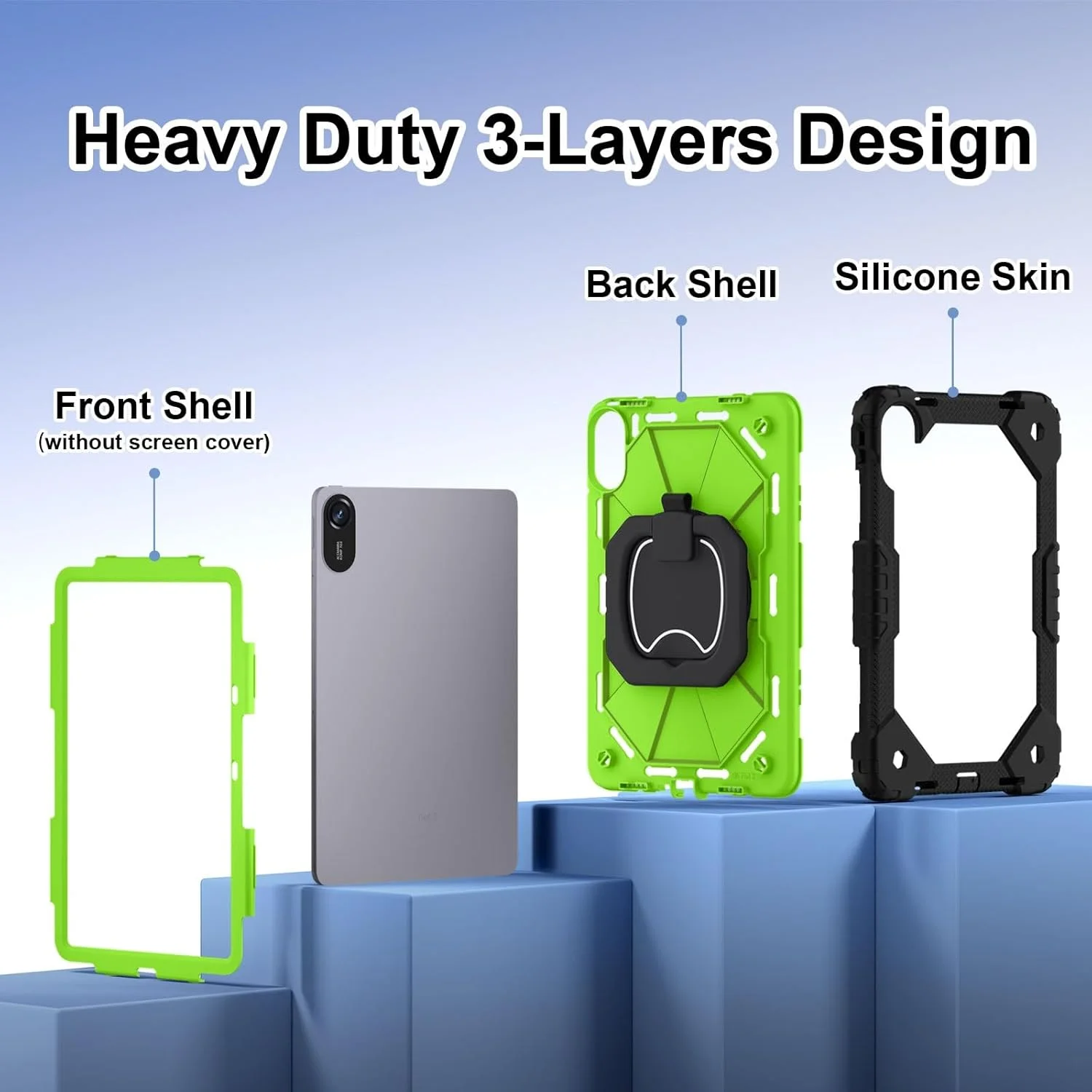 کیف تبلت مسافرتی برای شیائومی ردمی پد 2 11 اینچ (2025)، مقاوم در برابر ضربه، با پایه چرخان 360 درجه، بند دستی و شانه (سبز 2)