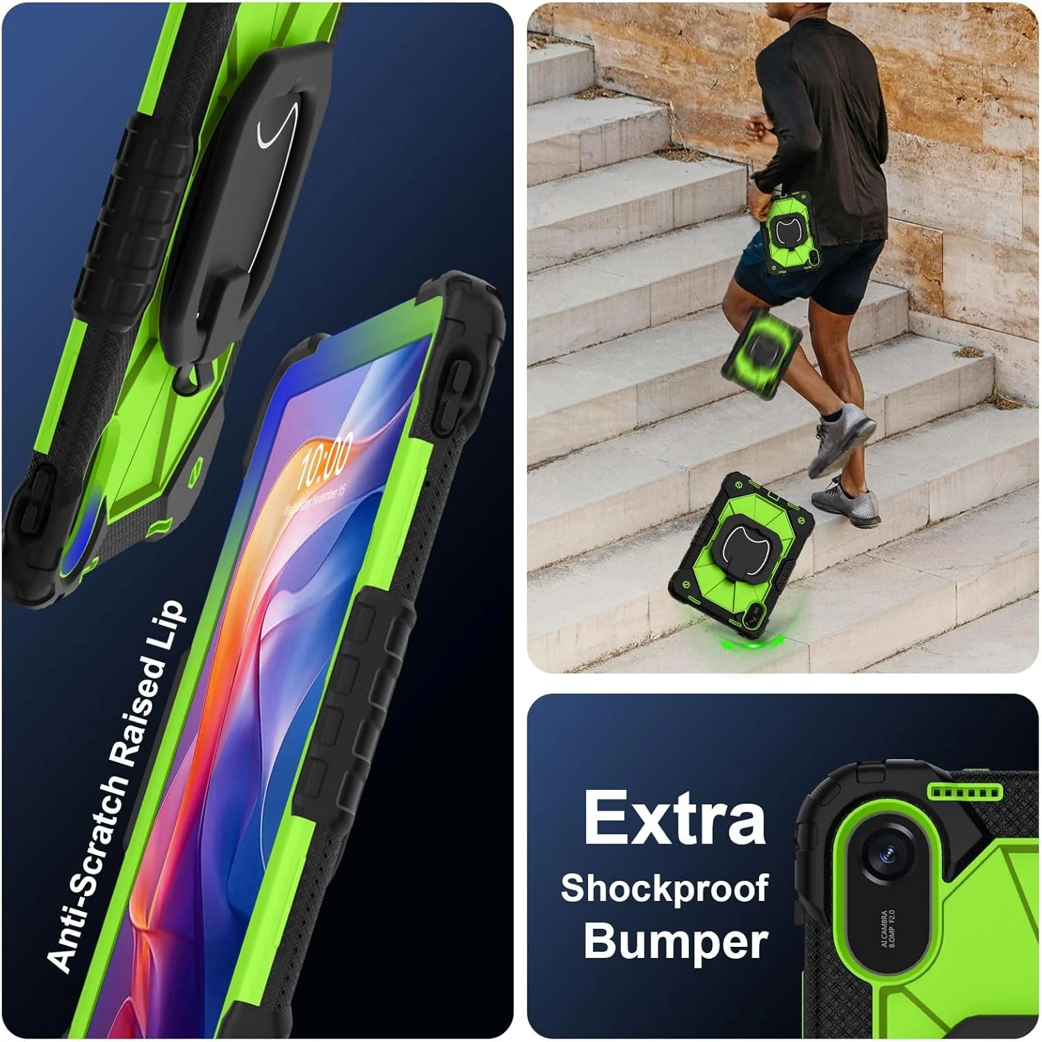 کیف تبلت مسافرتی برای شیائومی ردمی پد 2 11 اینچ (2025)، مقاوم در برابر ضربه، با پایه چرخان 360 درجه، بند دستی و شانه (سبز 2)