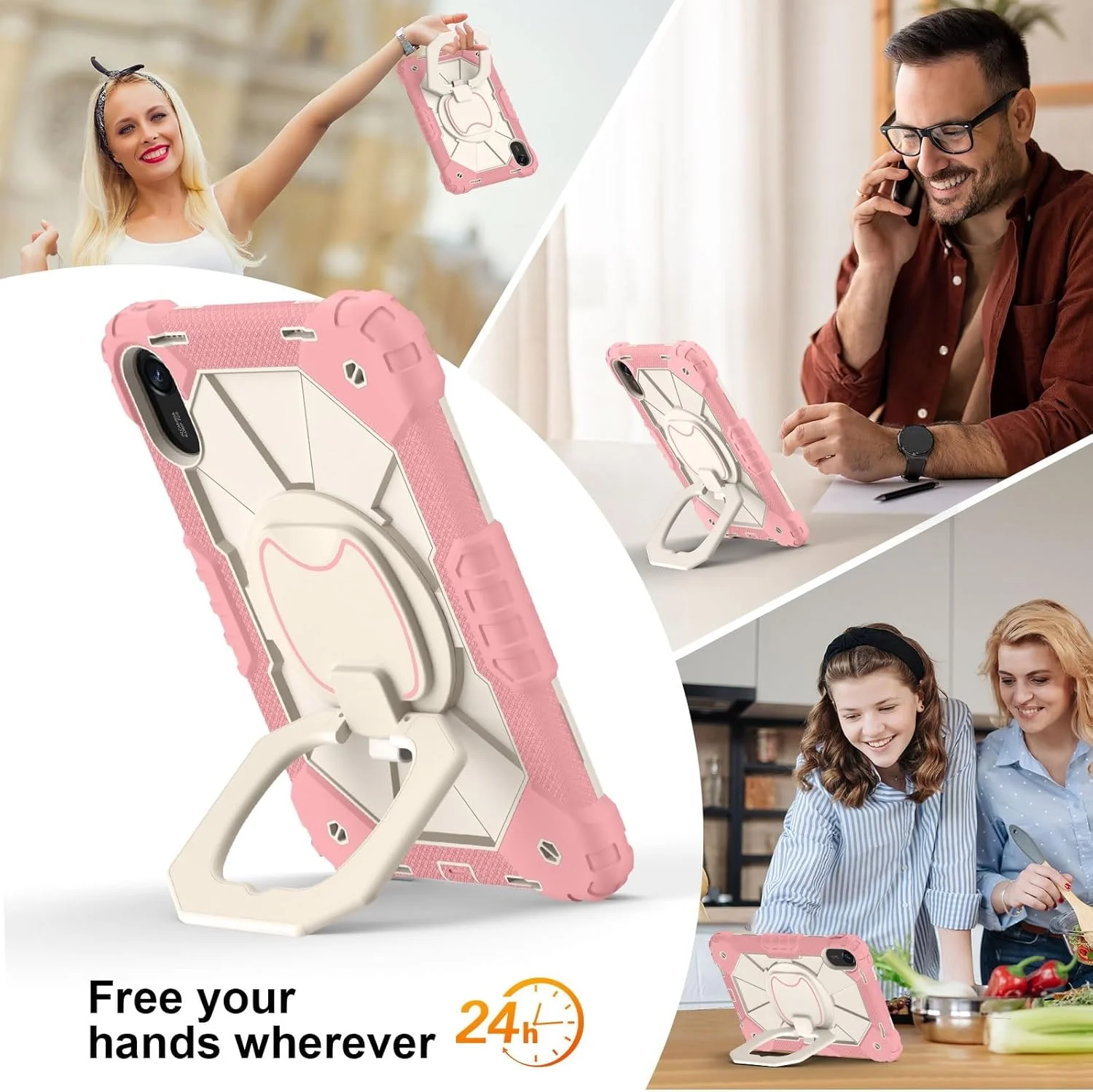 کیف محافظ تبلت مناسب برای شیائومی Redmi Pad 2 11 اینچ 2025، کیف محافظ مقاوم در برابر ضربه با پایه چرخان 360 درجه، بند مچی (رزگلد) کیف محافظ تبلت مناسب برای شیائومی Redmi Pad 2 11 اینچ 2025، کیف محافظ مقاوم در برابر ضربه با پایه چرخان 360 درجه، بند مچی (رزگلد)