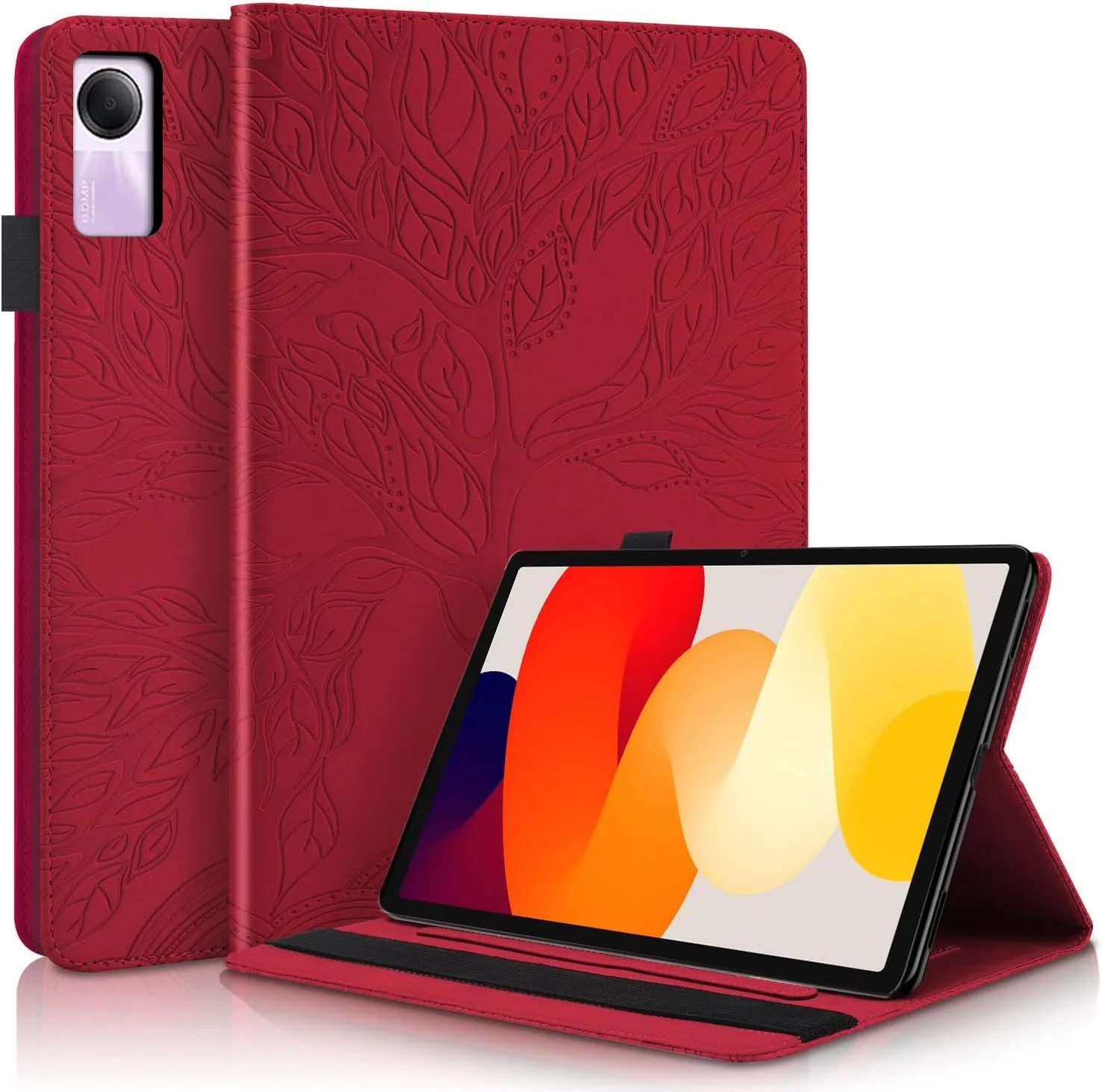 کاور چرمی تبلت Succtopy Xiaomi Redmi Pad SE 11 اینچ 2023، کیف محافظ تبلت Xiaomi Redmi Pad SE 11 اینچ با جای قلم و کیف پول مناسب برای Xiaomi Redmi Pad SE 2023 - قرمز