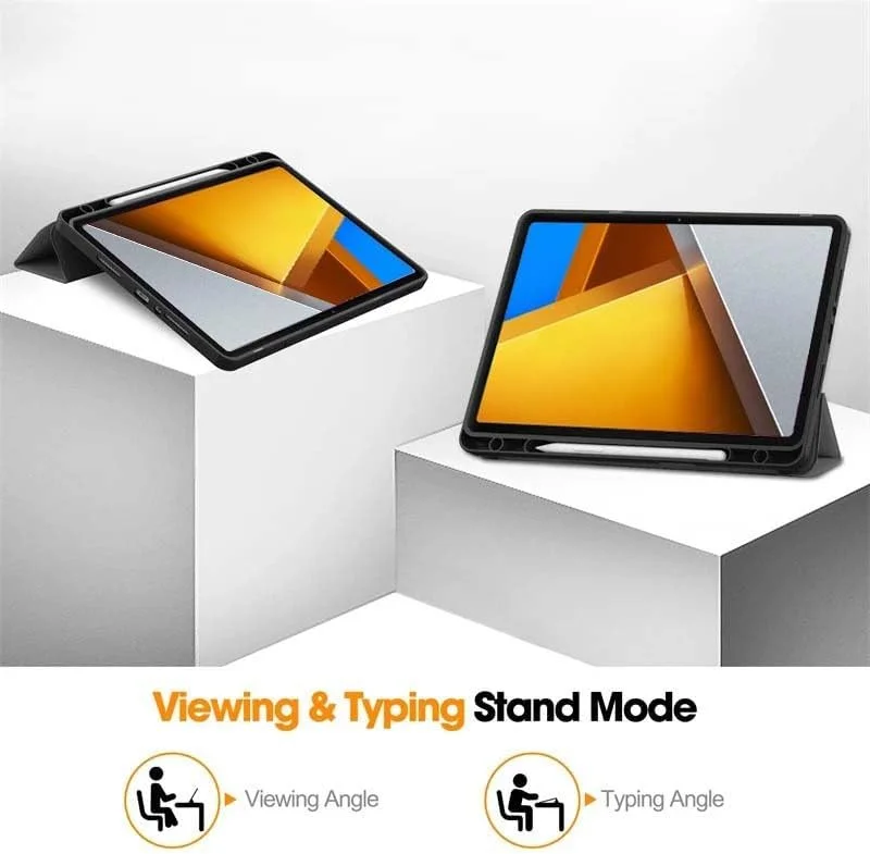 کاور محافظ مویز برای شیائومی پوکو پد 2024، کاور باریک و سبک با پایه سه تایی، با قابلیت خواب و بیدار شدن خودکار، ضد خش، کاور محافظ هوشمند برای شیائومی پوکو پد 12.1 اینچ (مشکی)