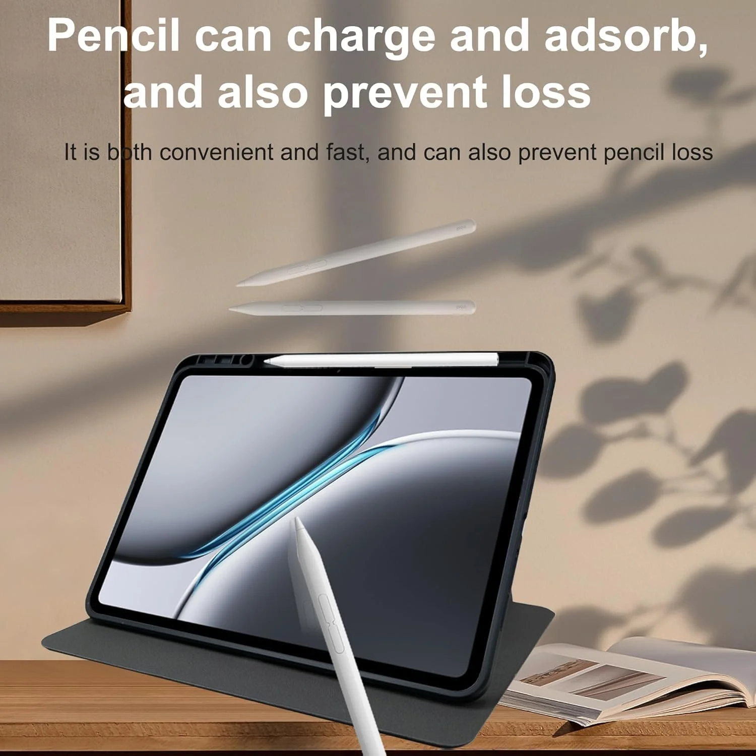 کاور چرمی PU برای شیائومی ردمی پد پرو/شیائومی پوکو پد، کاور محافظ تبلت، چرم PU + قاب اکریلیک شفاف، با پایه چرخان/جای قلم، پایه باریک برای ردمی پد 12.1 اینچ، مشکی