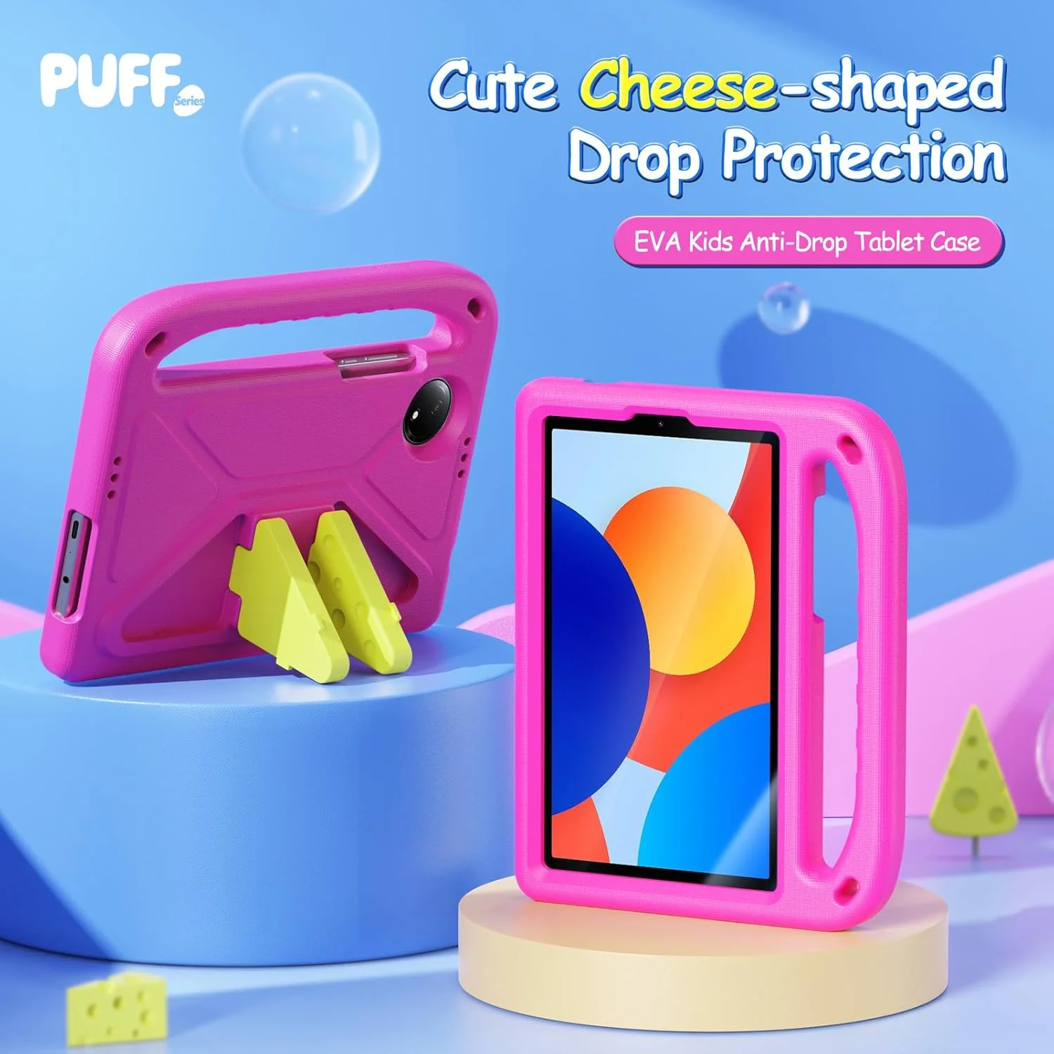 کاور محافظ کودکانه سری Puff DUX DUCIS برای شیائومی Redmi Pad SE 8.7 – کاور تبلت فوم EVA ضد ضربه با دسته، پایه تاشو و محافظت در برابر افتادن - صورتی