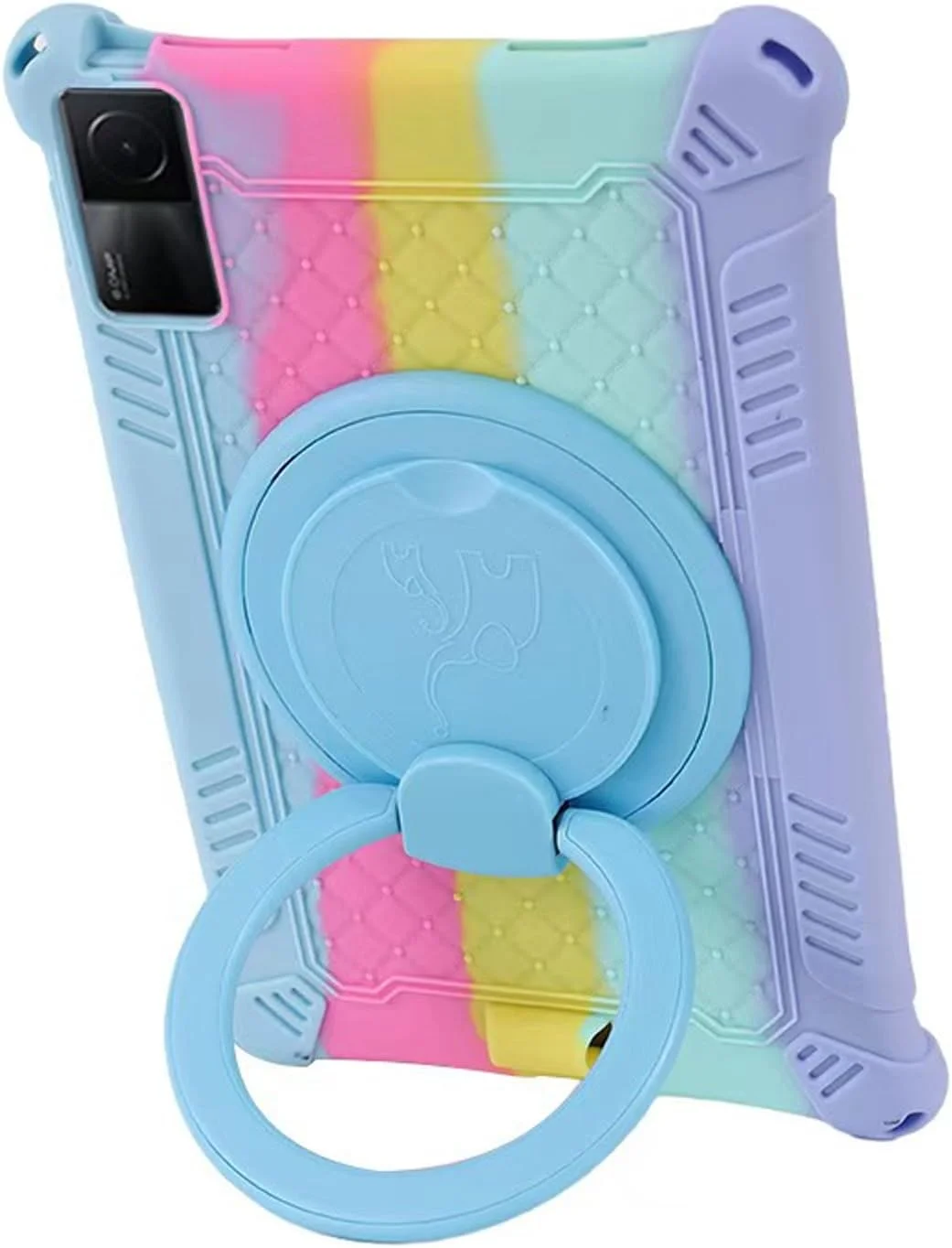 کیف تبلت ALHBEJT برای شیائومی Redmi Pad 10.6 اینچ 2022، کیف سیلیکونی نرم ضد استرس با پایه چرخان/نگهدارنده مداد/بند شانه/قلم برای Redmi Pad 10.6 اینچ (آبی روشن رنگارنگ)