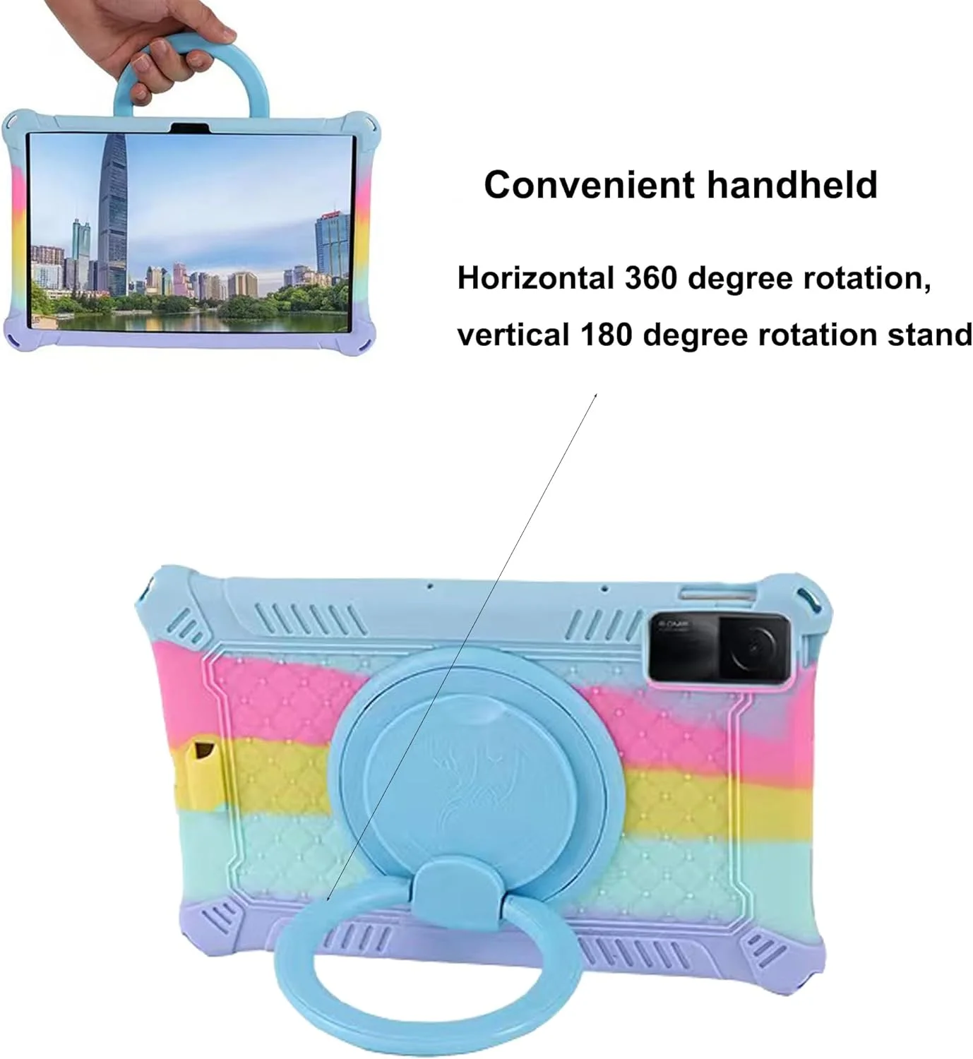 کیف تبلت ALHBEJT برای شیائومی Redmi Pad 10.6 اینچ 2022، کیف سیلیکونی نرم ضد استرس با پایه چرخان/نگهدارنده مداد/بند شانه/قلم برای Redmi Pad 10.6 اینچ (آبی روشن رنگارنگ)