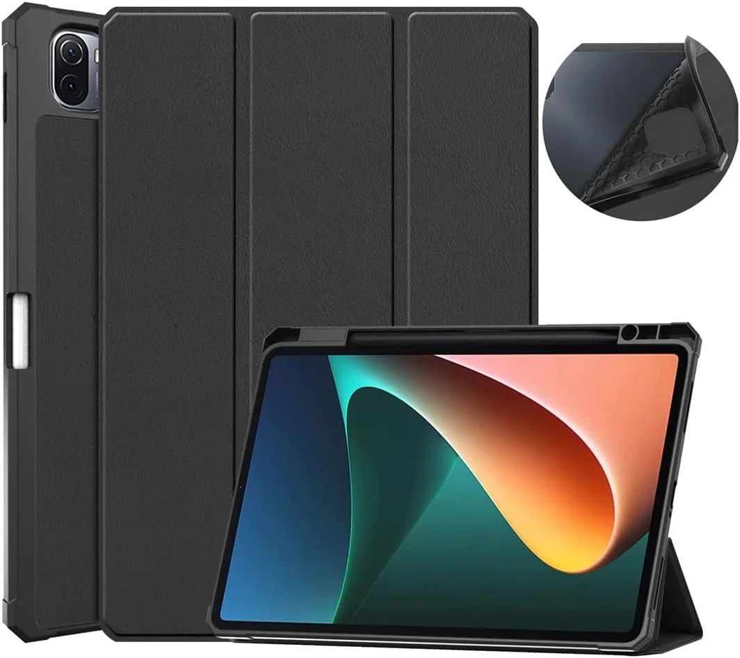 کاور تبلت شیائومی پد 5 سایز 11 اینچ، کاور هوشمند باریک سه تایی با قابلیت خواب/بیدار شدن خودکار و جای قلم برای کاور شیائومی پد 5 پرو 5G 2021 (مشکی)