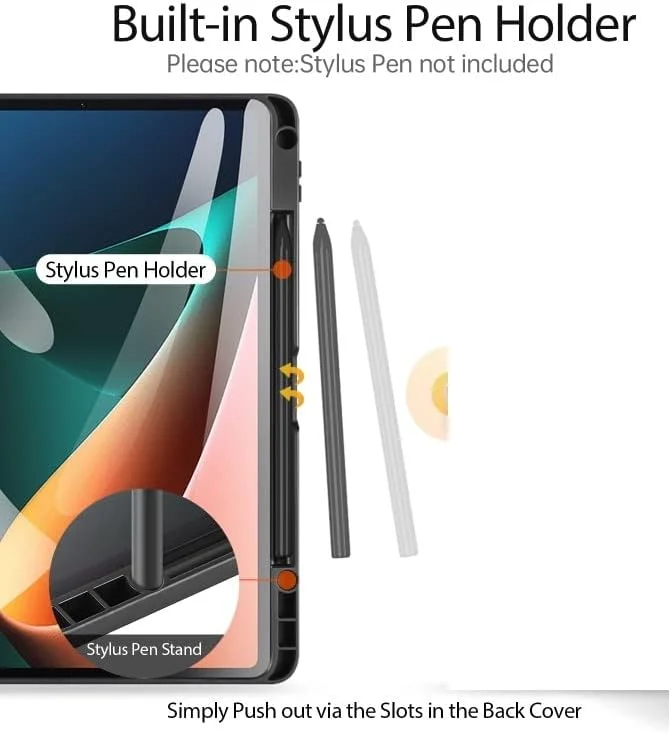 کاور تبلت شیائومی پد 5 سایز 11 اینچ، کاور هوشمند باریک سه تایی با قابلیت خواب/بیدار شدن خودکار و جای قلم برای کاور شیائومی پد 5 پرو 5G 2021 (مشکی)