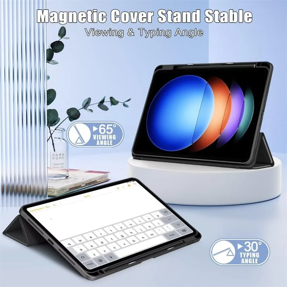 کاور آزونه برای شیائومی پد 6S Pro 12.4، کاور هوشمند TPU نرم و فوق العاده نازک با قابلیت بیدار شدن/به خواب رفتن خودکار، کاور پشتی اکریلیک شفاف، برای شیائومی پد 6S Pro 12.4، مشکی