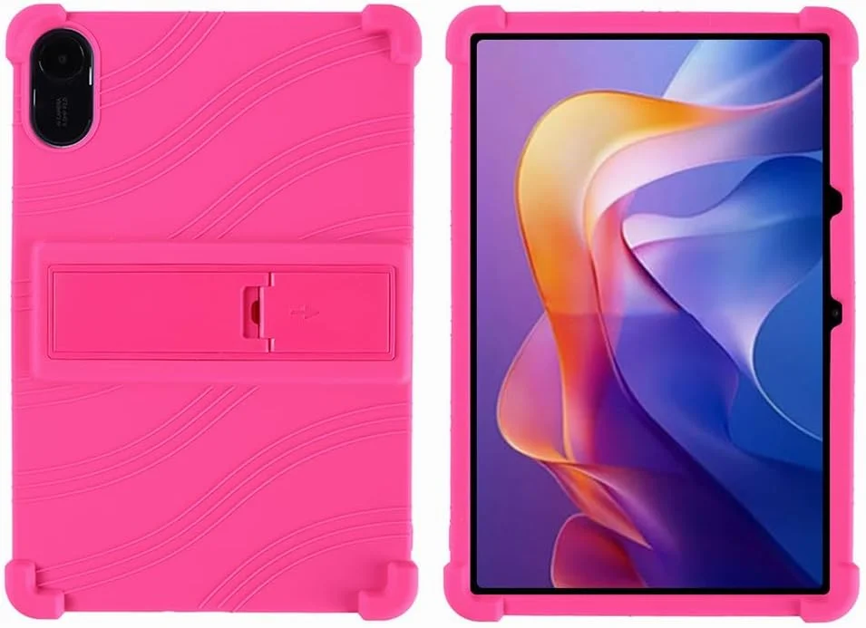 کاور تبلت کودکانه Gruattreay سازگار با شیائومی Redmi Pad 2 11 اینچ 2025 [مناسب کودکان] کاور سیلیکونی نرم ضخیم با 4 گوشه تقویت شده، ضد ضربه با استند چند زاویه ای (قرمز گل رز)