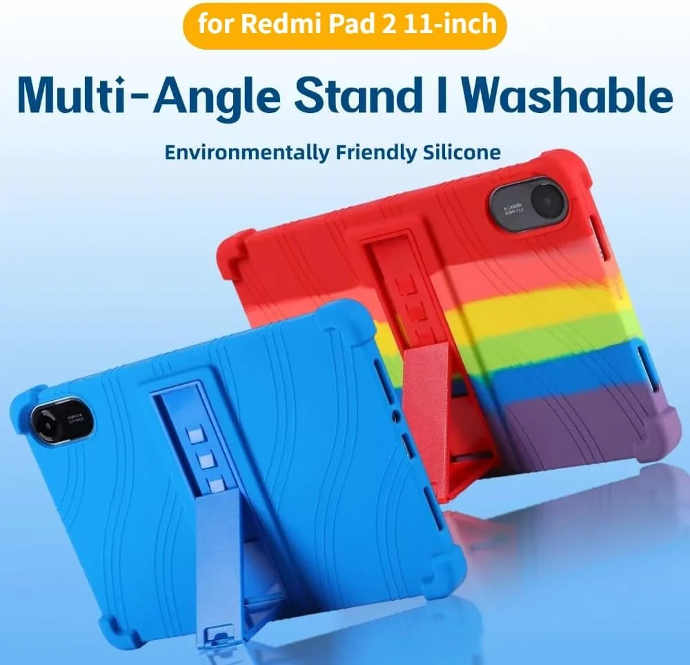 کاور تبلت کودکانه Gruattreay سازگار با شیائومی Redmi Pad 2 11 اینچ 2025 [مناسب کودکان] کاور سیلیکونی نرم ضخیم با 4 گوشه تقویت شده، ضد ضربه با استند چند زاویه ای (قرمز گل رز)