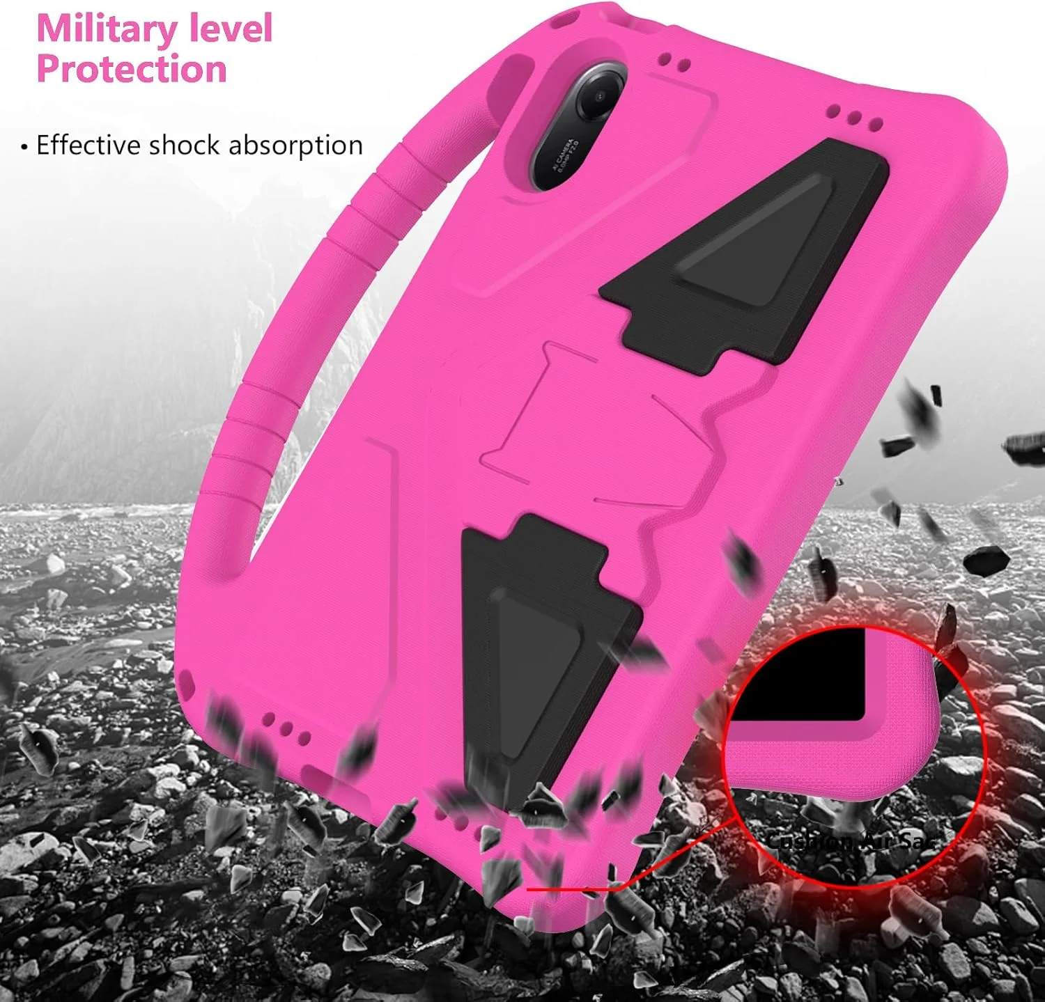 کاور کودکانه Gruattreay مناسب برای شیائومی Redmi Pad 2 (2025) 11 اینچ [مناسب کودکان] سبک وزن EVA بادوام ضد ضربه محافظ با دسته مشکی و بند شانه (قرمز گل رز)