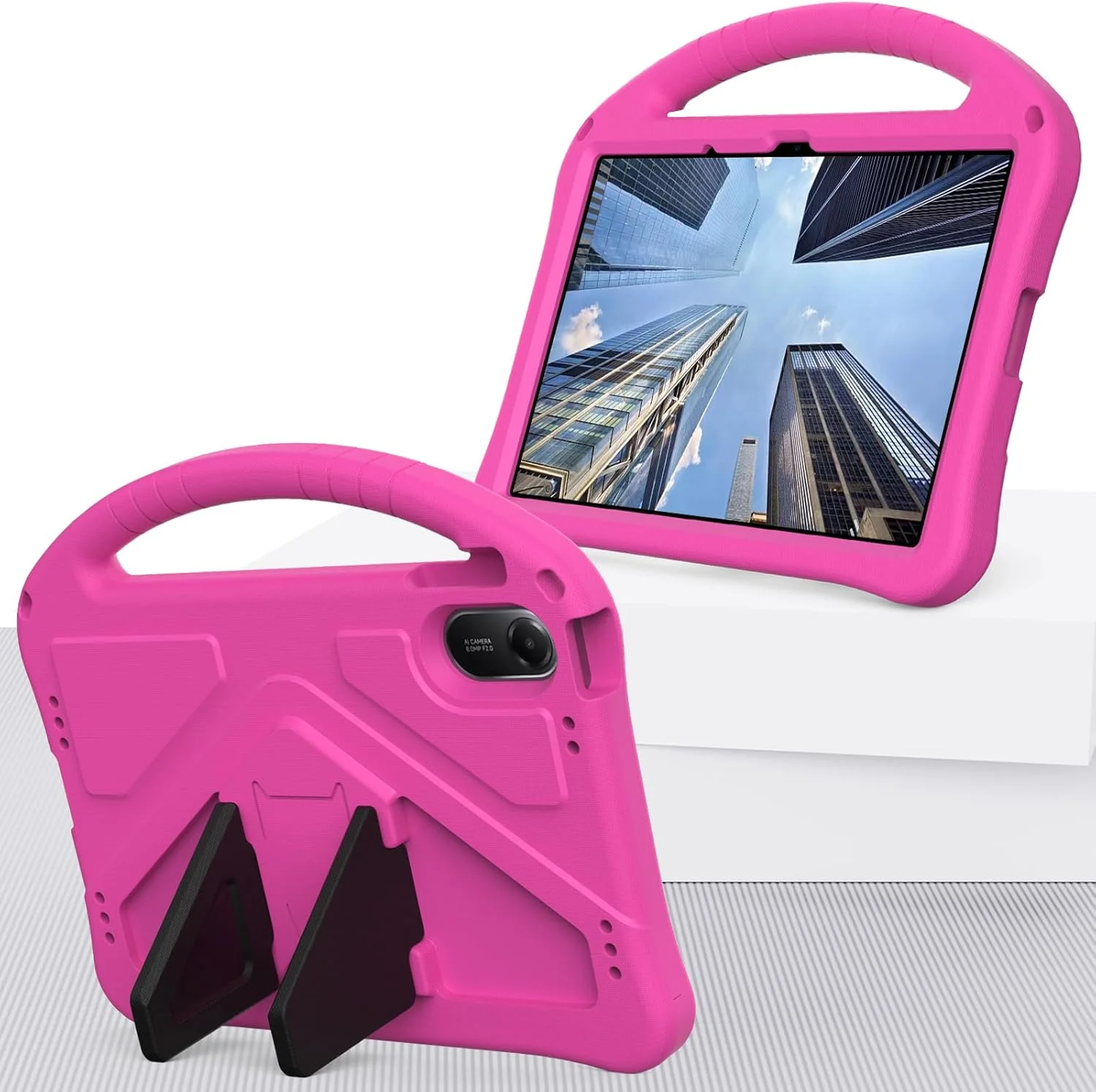کاور کودکانه Gruattreay مناسب برای شیائومی Redmi Pad 2 (2025) 11 اینچ [مناسب کودکان] سبک وزن EVA بادوام ضد ضربه محافظ با دسته مشکی و بند شانه (قرمز گل رز)