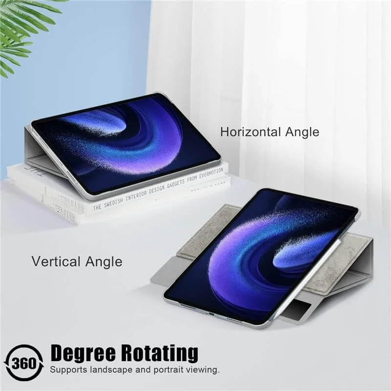 کاور چرمی چرخشی تبلت شیائومی پد 6/6 پرو 2023 سایز 11 اینچ، دارای زوایای دید چندگانه و جای قلم (صورتی)