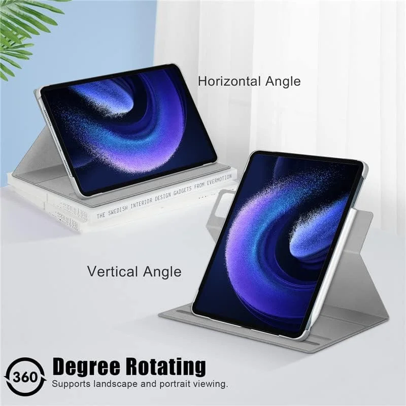 کاور چرمی چرخشی تبلت شیائومی پد 6/6 پرو 2023 سایز 11 اینچ، دارای زوایای دید چندگانه و جای قلم (صورتی)