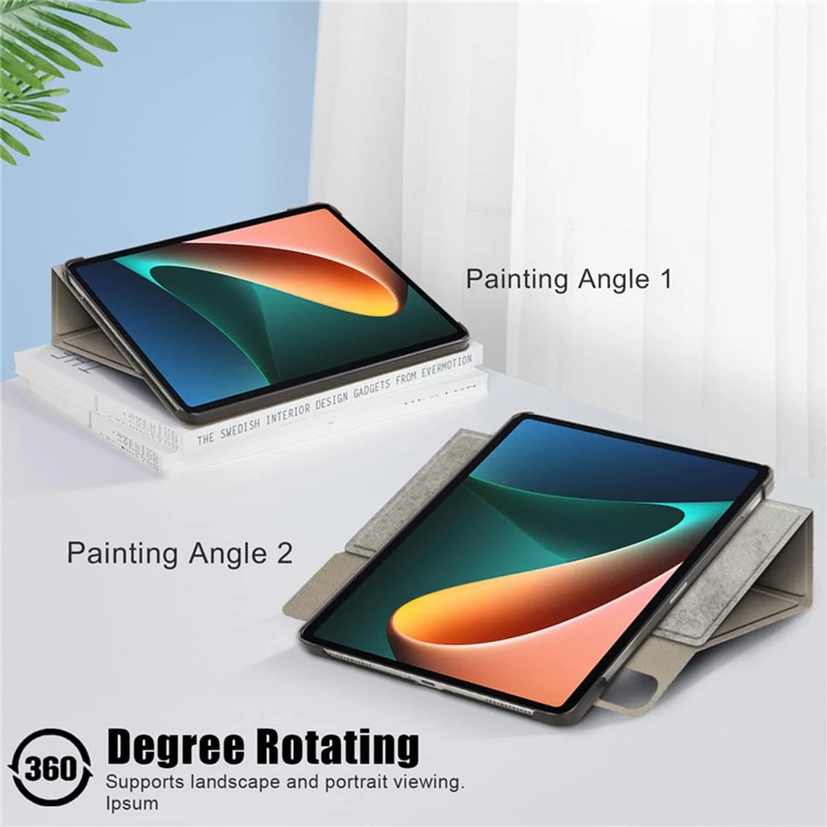 کیف چرمی PU ممتاز Excefore برای شیائومی می پد 5 و می پد 5 پرو - خواب/بیداری خودکار، بند الاستیک و نگهدارنده قلم، کاور تبلت خاکستری