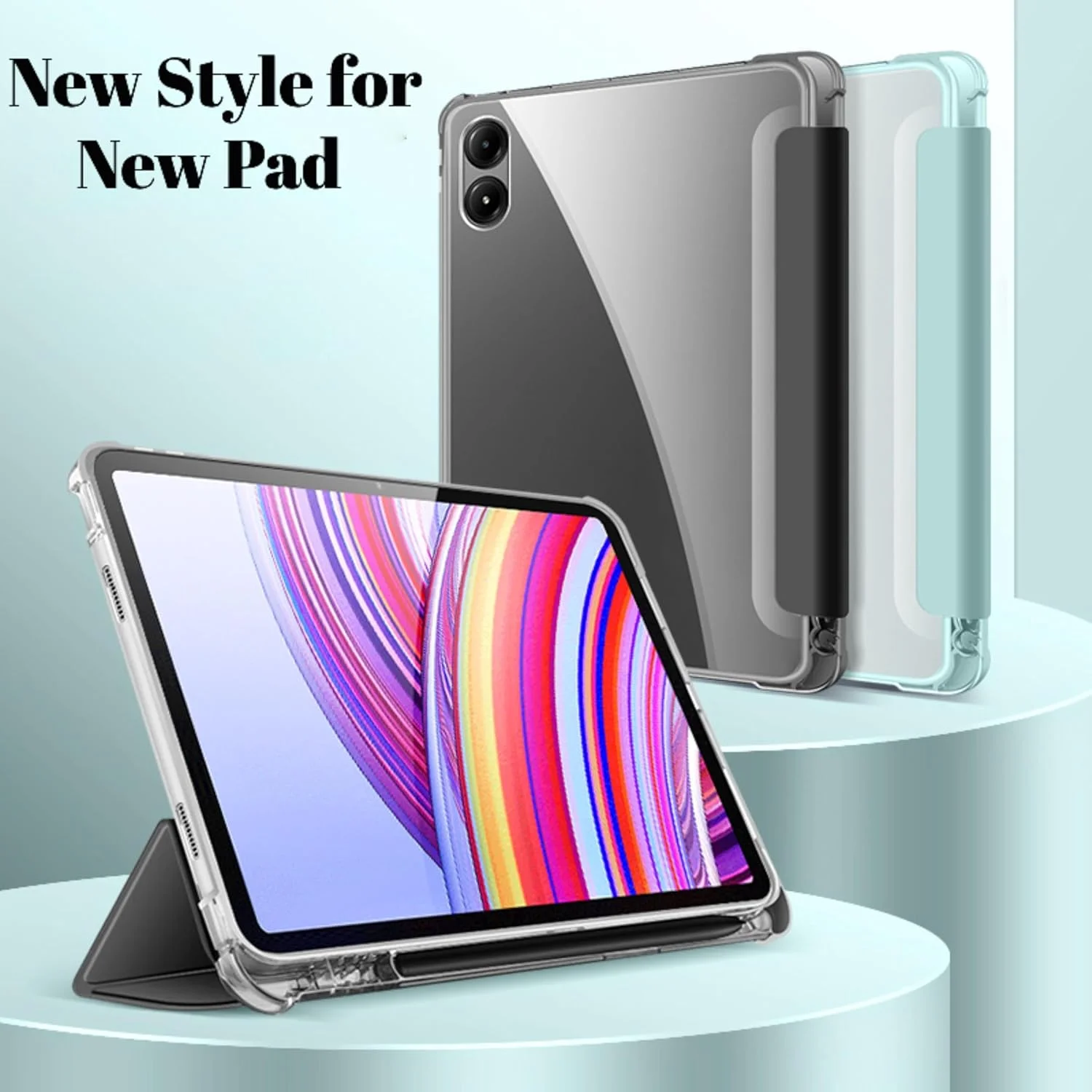 کاور محافظ باریک و سبک eWINNER برای شیائومی ردمی پوکو پد 12.1 اینچی 2024، کاور هوشمند ضد ضربه با قاب پشتی شفاف و جای قلم، مناسب برای ردمی پد پرو 12.1 اینچی (شفاف + مشکی)