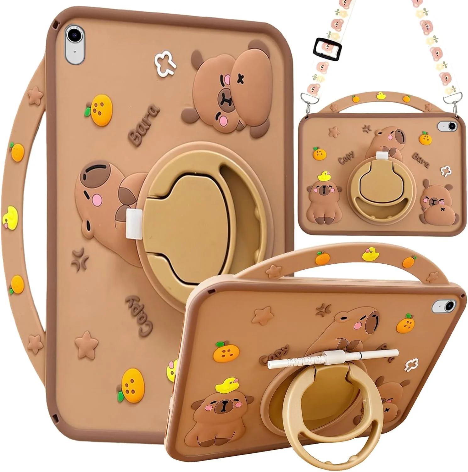 A-BEAUTY Kids Case Compatible with Xiaomi Redmi Pad 2 11 Inch 2025 / Xiaomi Redmi Pad SE 11 Inch 2023, Shockproof Silicone Capybara Cover with Pen Holder, Handle Stand, Shoulder Strap