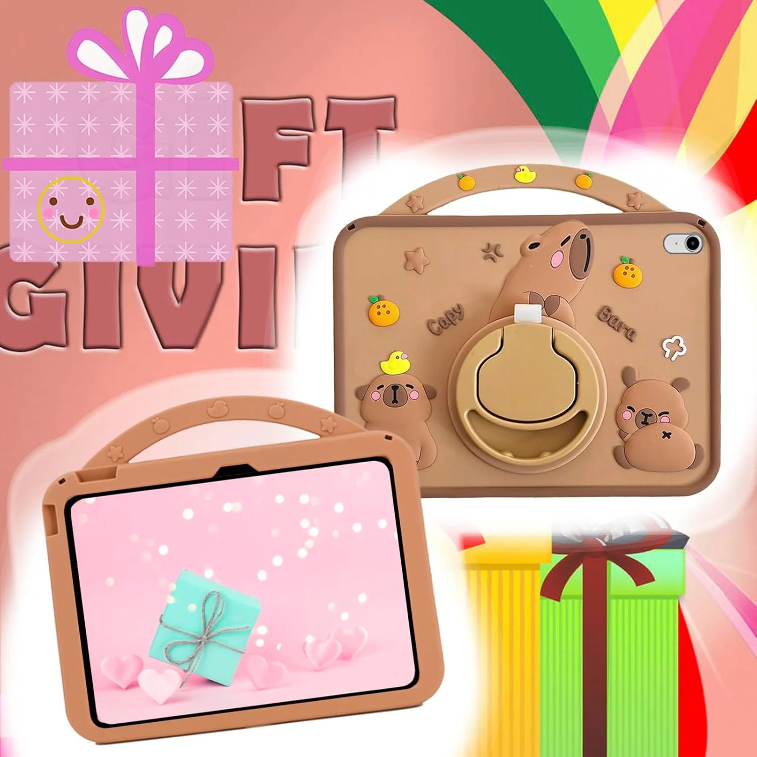 A-BEAUTY Kids Case Compatible with Xiaomi Redmi Pad 2 11 Inch 2025 / Xiaomi Redmi Pad SE 11 Inch 2023, Shockproof Silicone Capybara Cover with Pen Holder, Handle Stand, Shoulder Strap