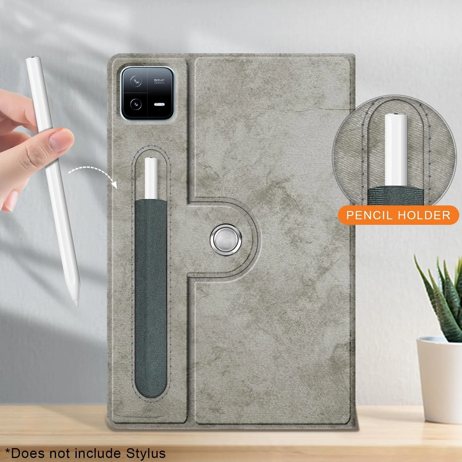 کیف چرخشی 360 درجه قابل تنظیم برای شیائومی پد 6/6 پرو، دارای جای قلم خارجی، کاور چند زاویه ای برای تبلت شیائومی پد 6 پرو 11 اینچی (خاکستری، قلم شامل نمی شود)