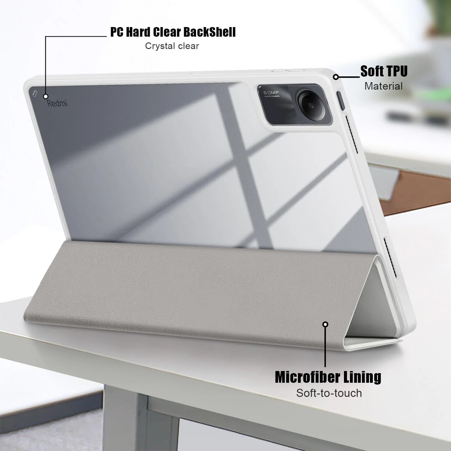 کاور نالاکال برای شیائومی Redmi Pad SE 11 اینچ 2023، کاور باریک هیبریدی [دارای جای مداد] کاور ضد ضربه با قاب پشتی شفاف برای شیائومی Redmi Pad SE خاکستری