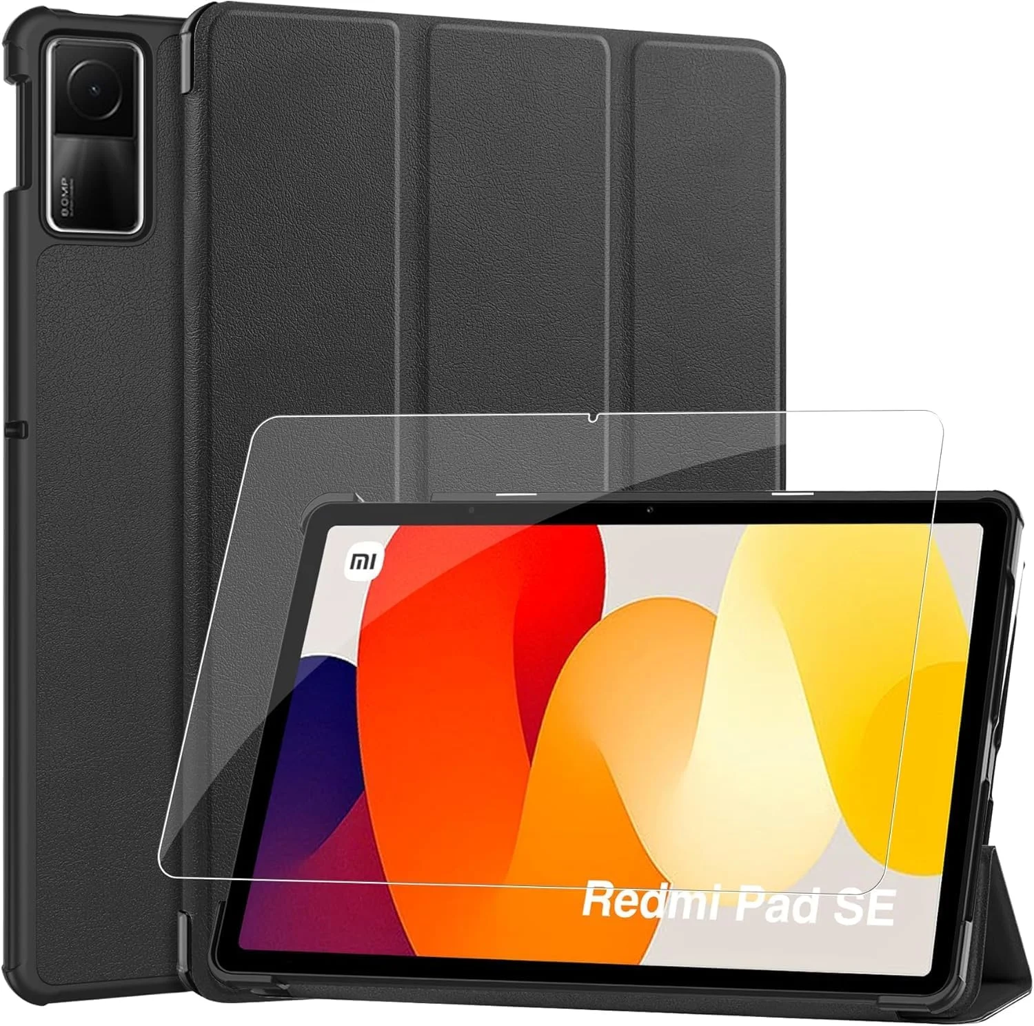 کاور تبلت شیائومی Redmi Pad SE 11 اینچ 2023 مدل Muzz به همراه محافظ صفحه نمایش، کاور هوشمند باریک، قابلیت بیدار/خواب خودکار، مشکی (Redmi Pad SE 11 اینچ)