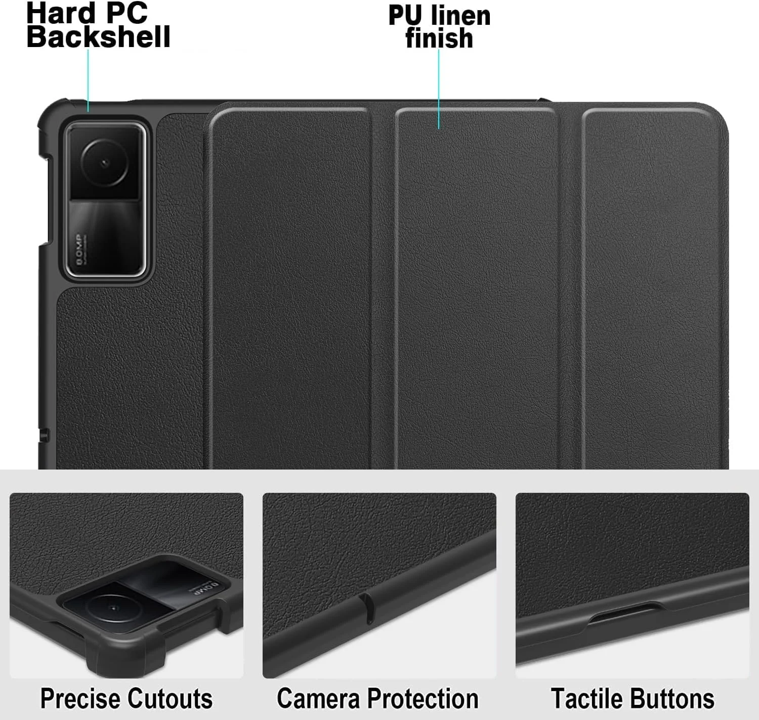 کاور تبلت شیائومی Redmi Pad SE 11 اینچ 2023 مدل Muzz به همراه محافظ صفحه نمایش، کاور هوشمند باریک، قابلیت بیدار/خواب خودکار، مشکی (Redmi Pad SE 11 اینچ)