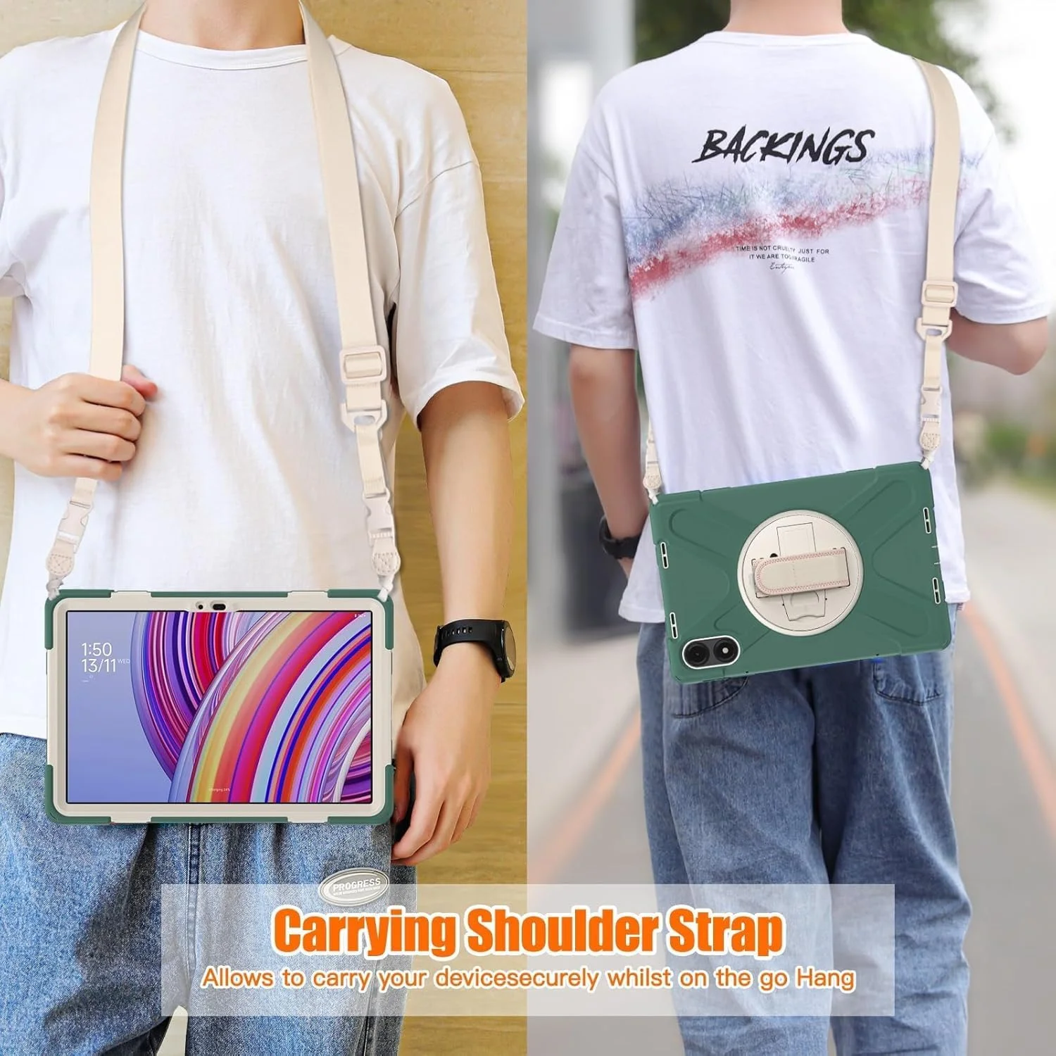 کاور محافظ تبلت ردمی پد پرو 12.1 اینچ Azonee، ضد ضربه و مقاوم با بند شانه/دسته/پایه چرخان (سفید سبز)