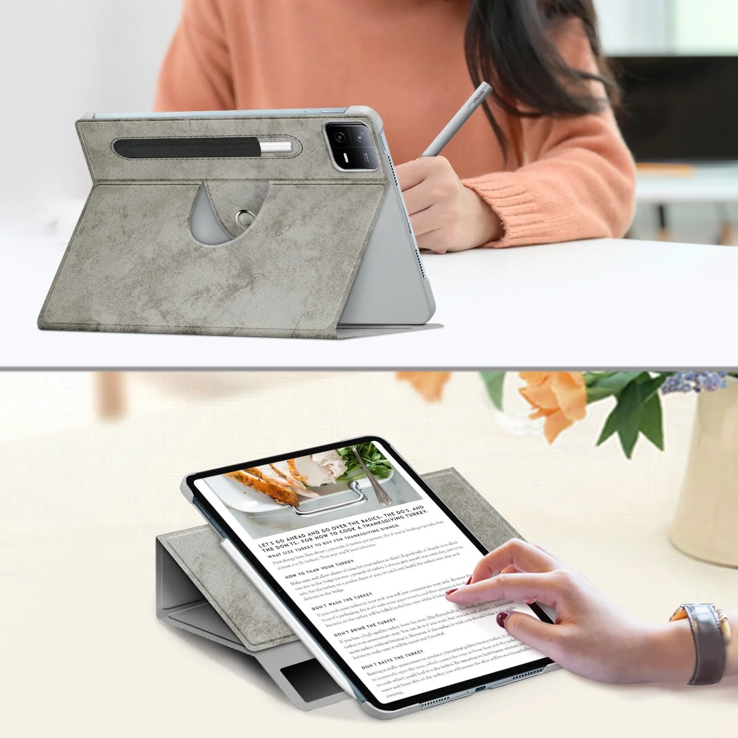 کیف چرخشی 360 درجه قابل تنظیم برای شیائومی پد 6/6 پرو، دارای جای قلم خارجی، کاور چند زاویه ای برای تبلت شیائومی پد 6 پرو 11 اینچی (خاکستری، قلم شامل نمی شود)