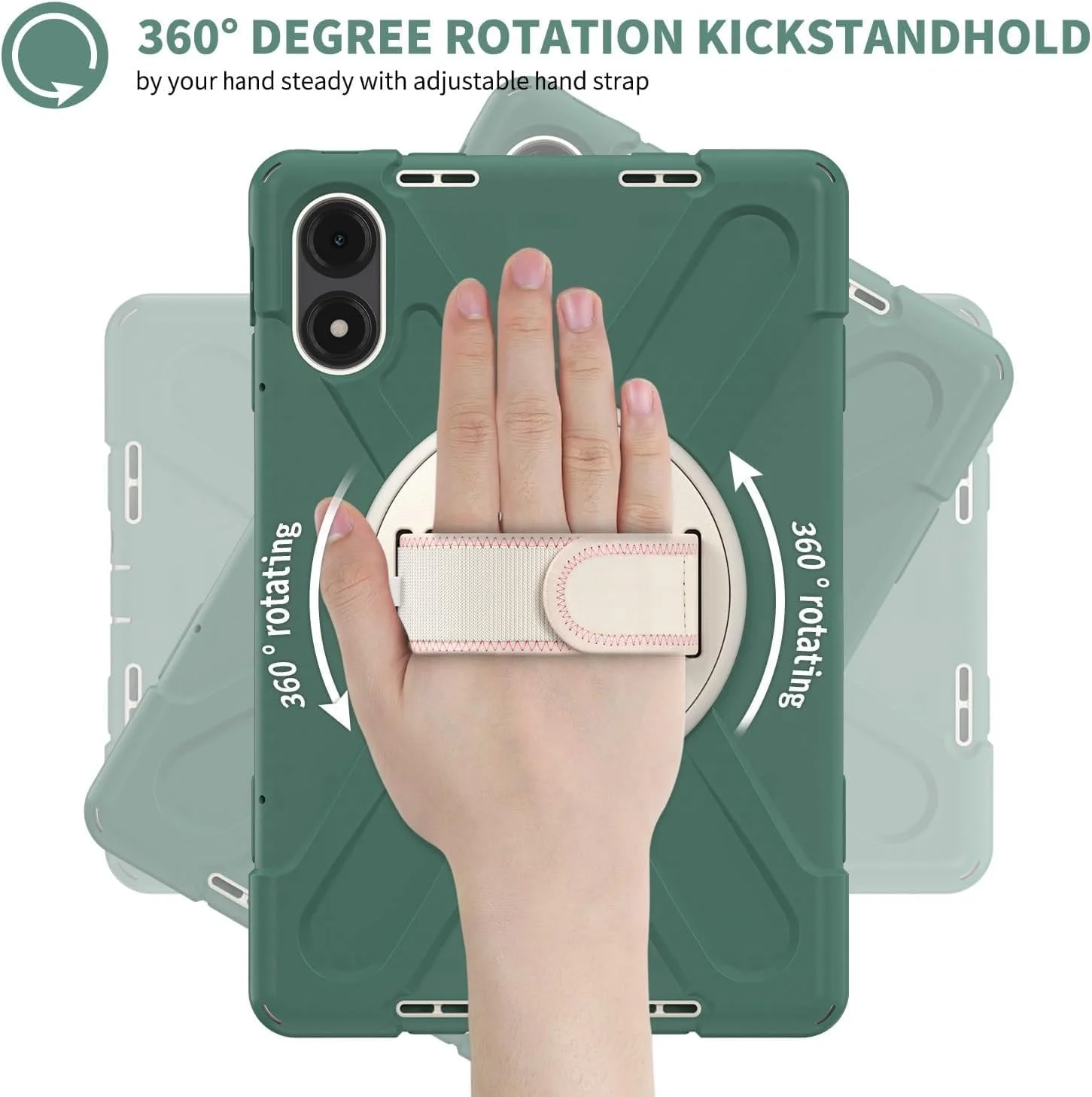 کاور محافظ تبلت ردمی پد پرو 12.1 اینچ Azonee، ضد ضربه و مقاوم با بند شانه/دسته/پایه چرخان (سفید سبز)